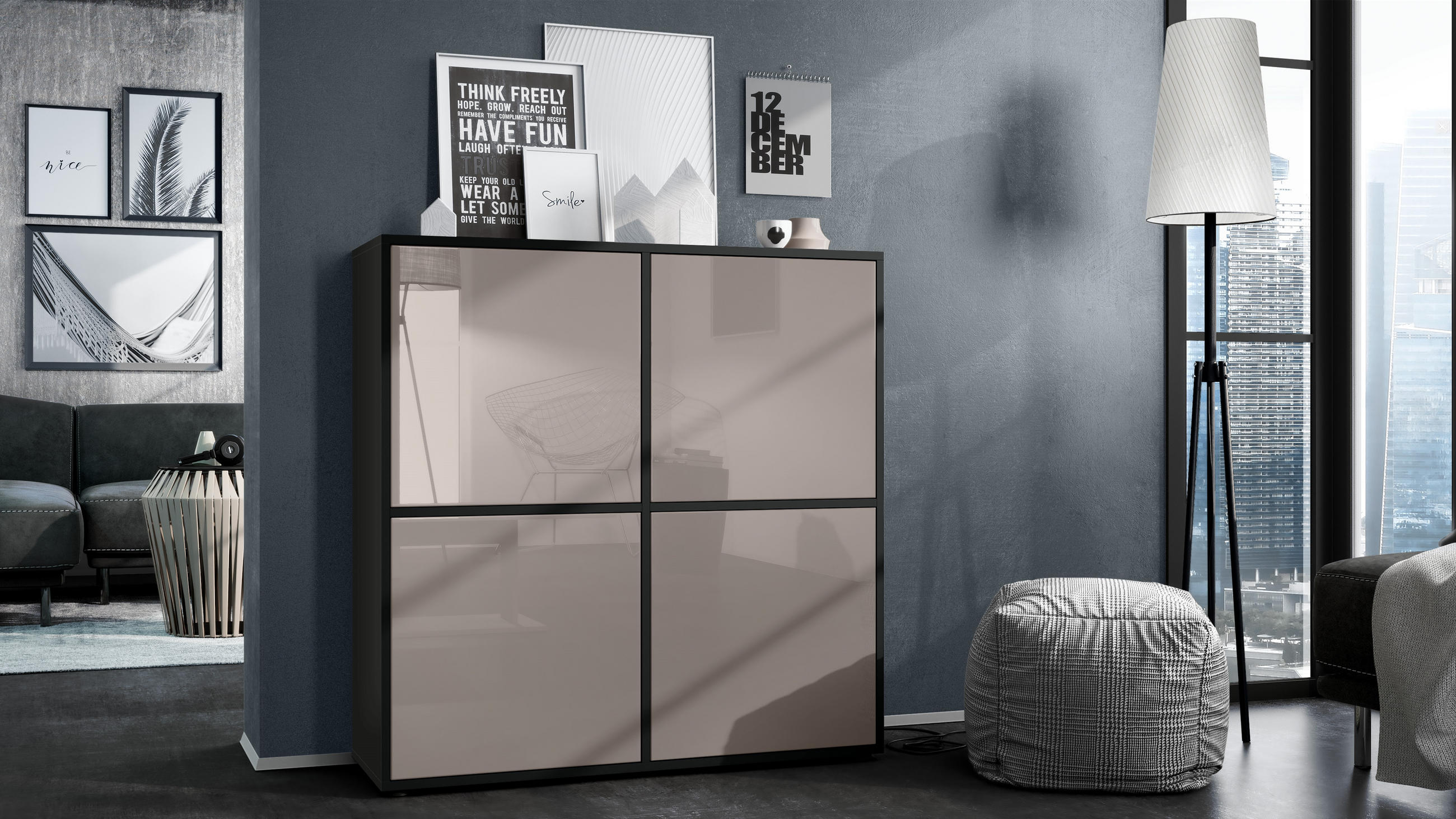 HIGHBOARD Cuba Türen in Sandgrau Hochglanz - Sandfarben, Holzwerkstoff (104/105.5/35.5cm) - Vladon