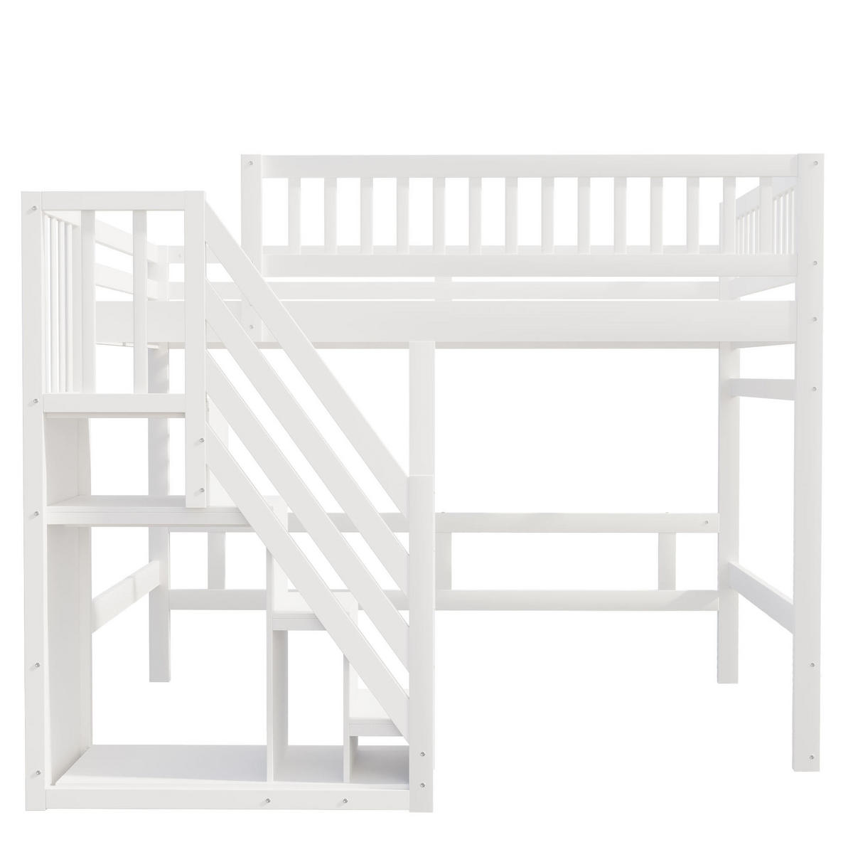 BETT mit Stauraumtreppe 140x200 cm Massivholz Weiß - Weiß, Holzwerkstoff (140/200cm) - Beauniv
