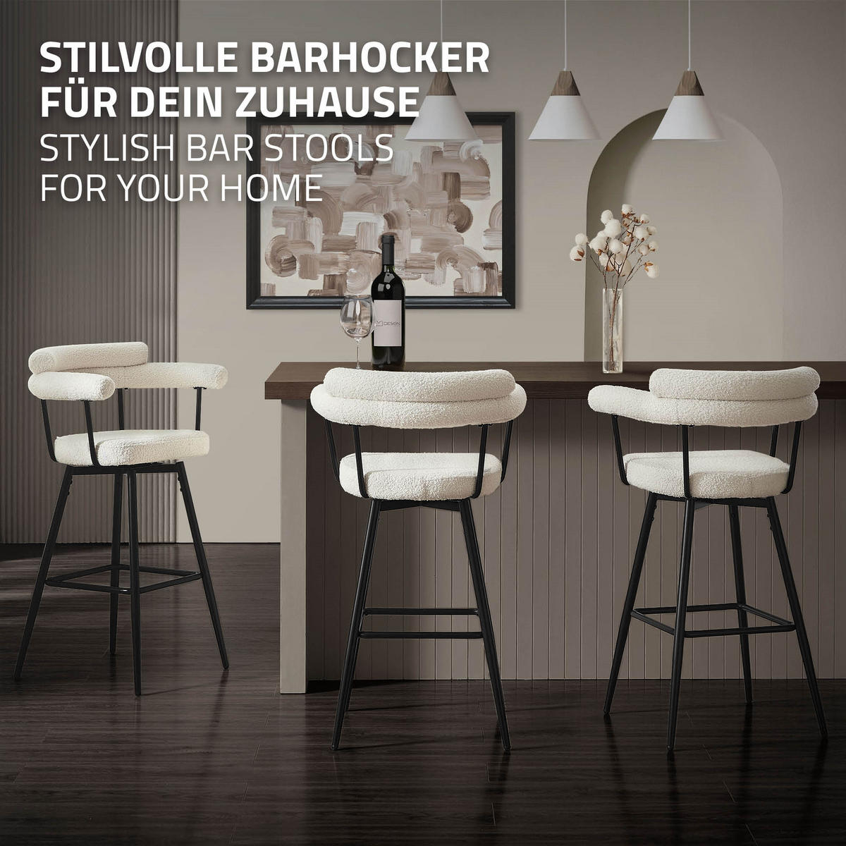 BAROVÉ STOLIČKY sada 2 ks otočné béžové s plyšovým potahem, výška 76 cm - černá/béžová, kov/textil (61/103/55cm) - ML-DESIGN