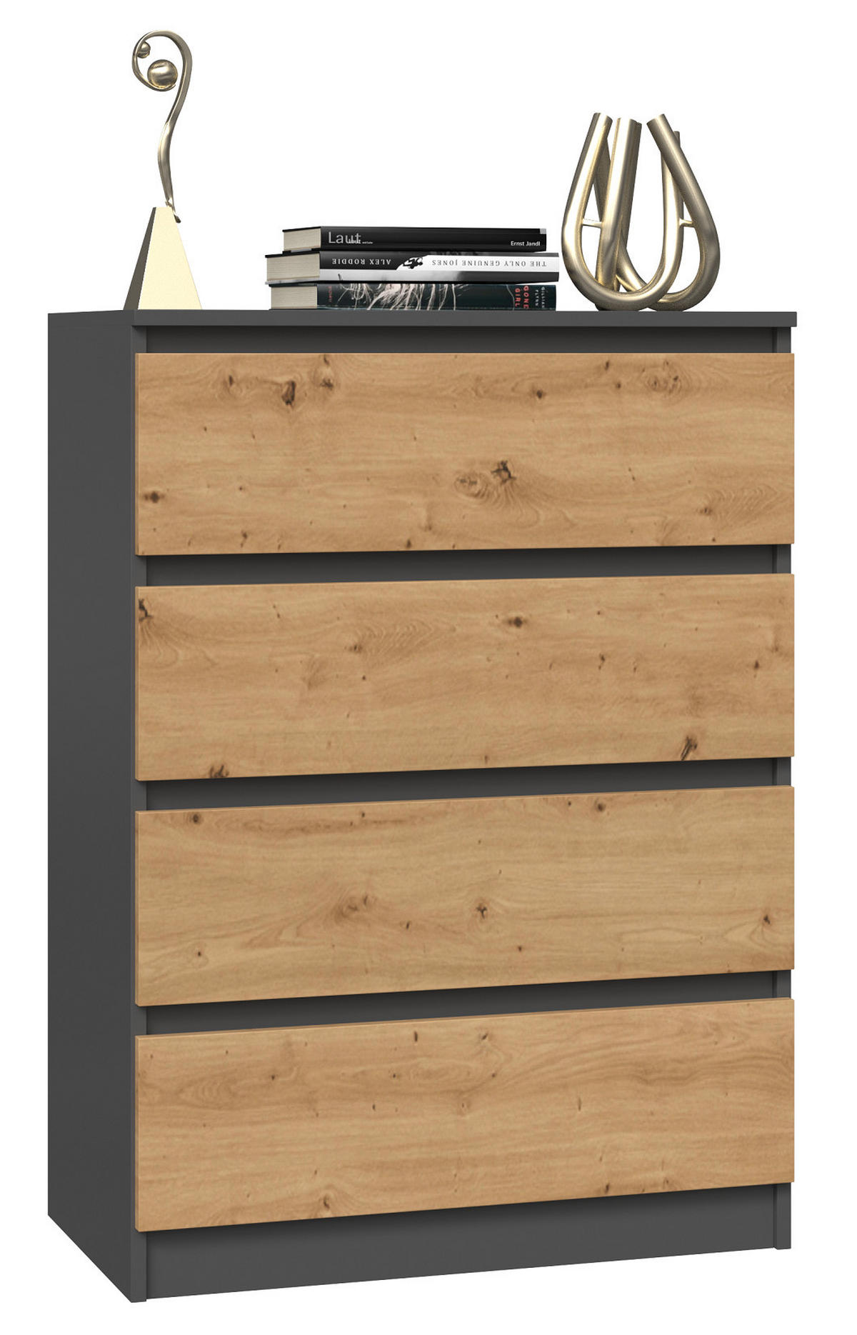 KOMMODE 4 SCHUBLADEN M4 - ANTHRAZIT / EICHE ARTISAN - Anthrazit/Eiche Artisan, Holzwerkstoff (70/97/40cm) - CDF