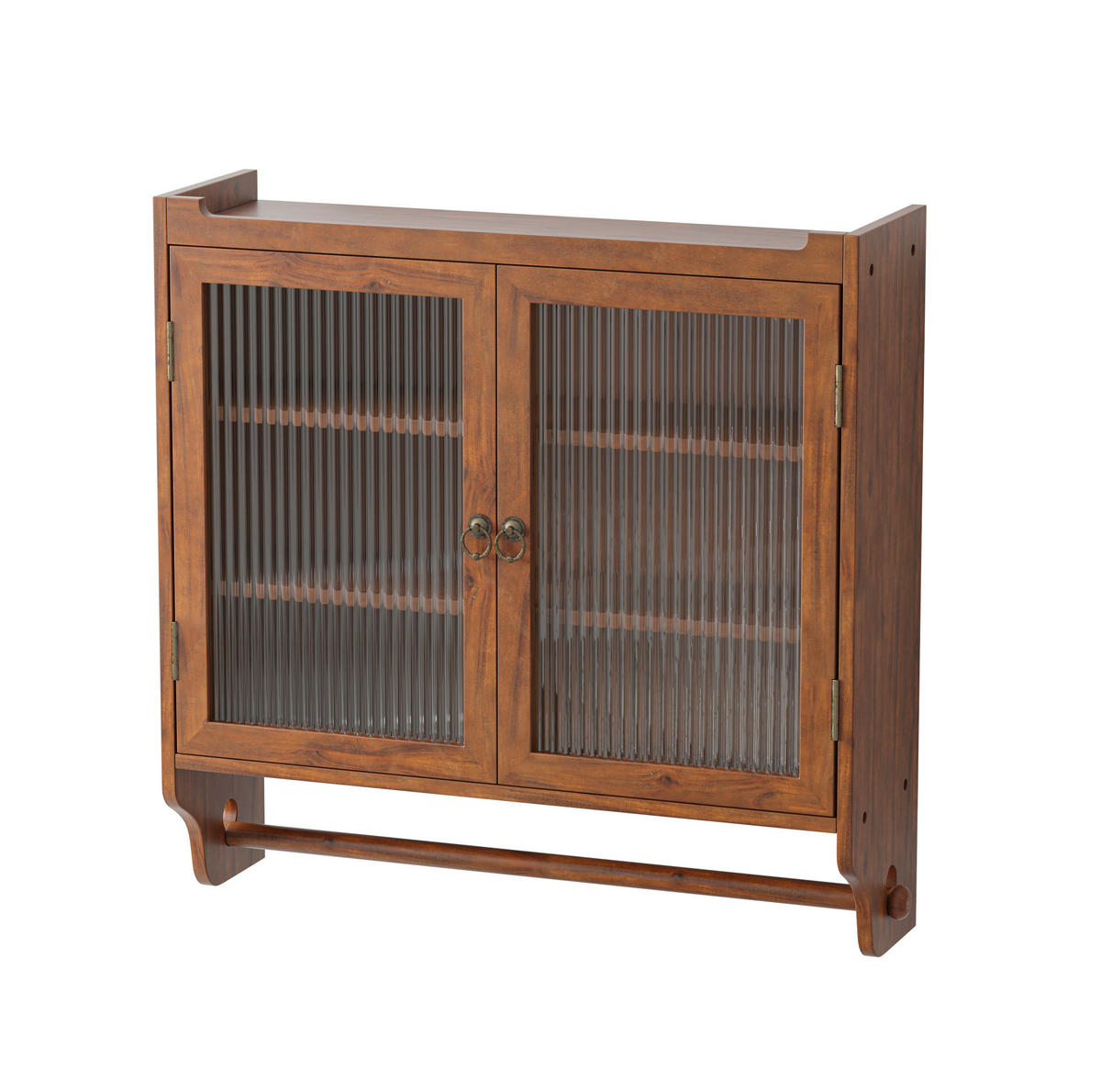KÜCHENOBERSCHRANK 63/18/60 cm mit Glastüren, 3 Ablagen und Handtuchhalter aus Massivholz/MDF, Braun - Braun, Holzwerkstoff (63/60/18cm) - Redom
