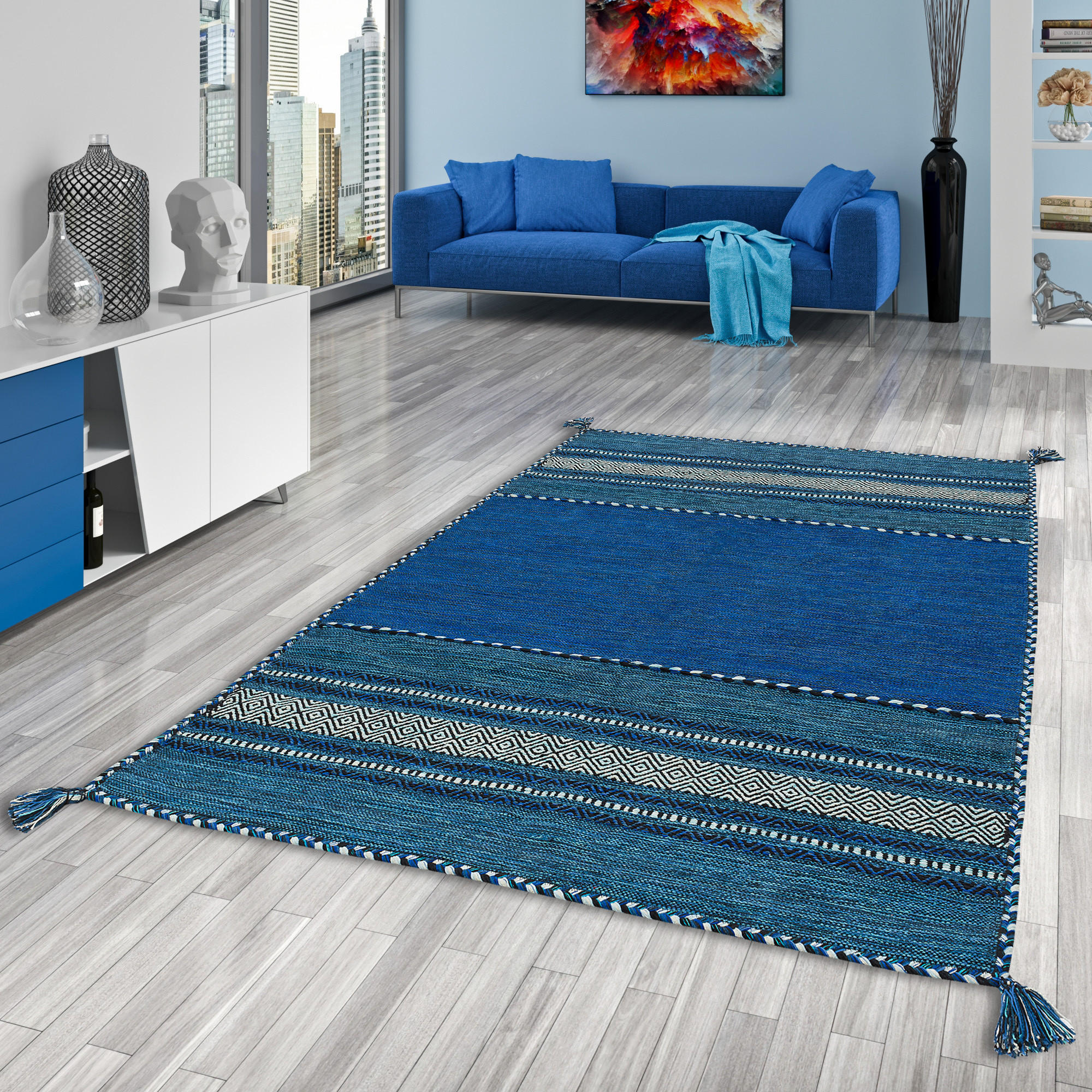 NATUR TEPPICH KELIM NAVARRO - Blau, Textil (300/400cm) - Pergamon
