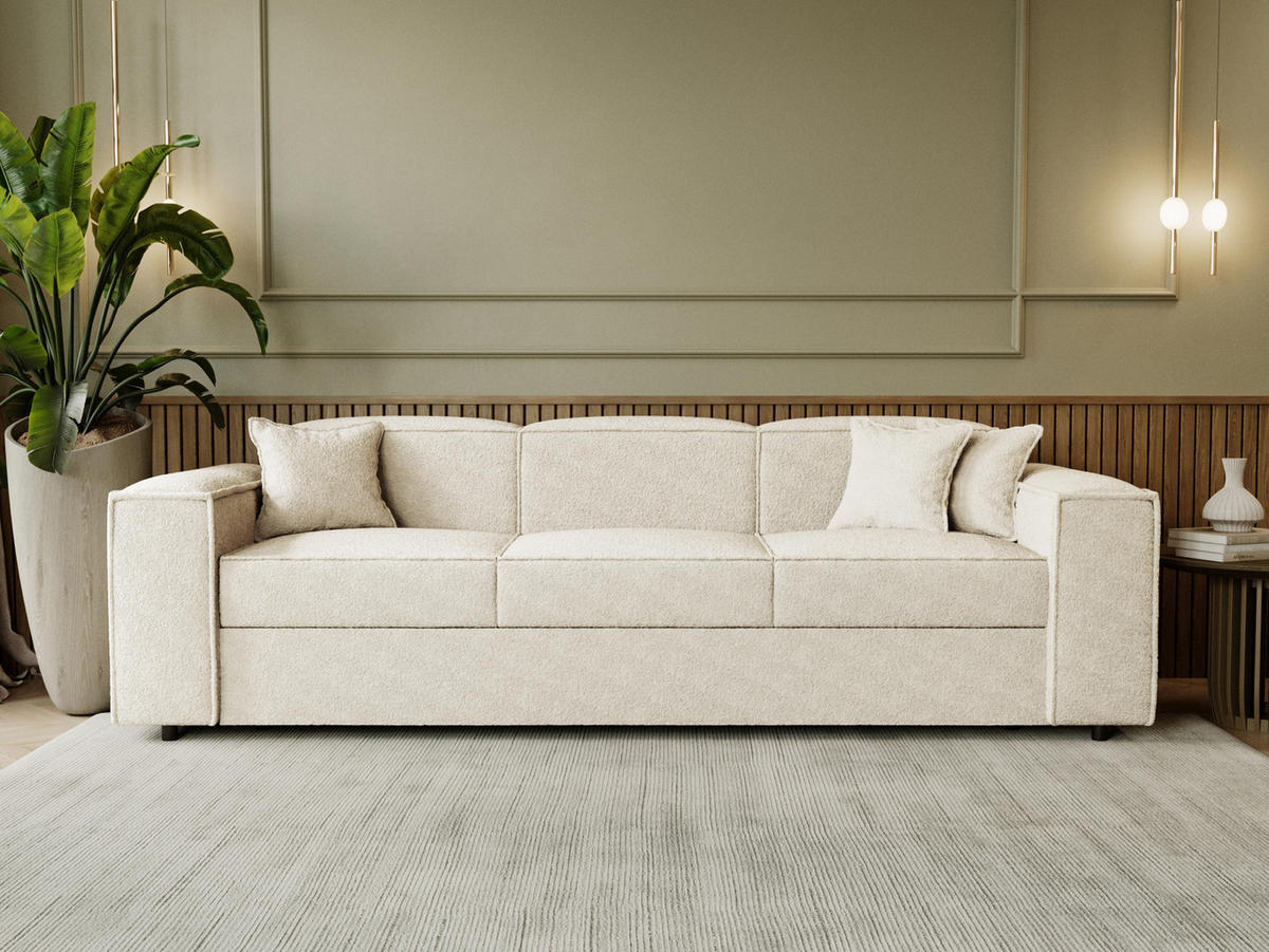 SCHLAFSOFA Santos Boucle - Schwarz/Naturfarben, Holzwerkstoff/Kunststoff (252/79/88cm) - MIRJAN24