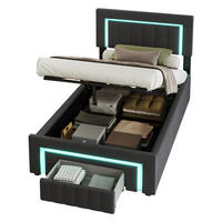 POLSTERBETT aus Samt 90x200 cm Grau mit LED-Beleuchtung und hydraulischem Stauraum - Grau, Textil (90/200cm) - Modfu