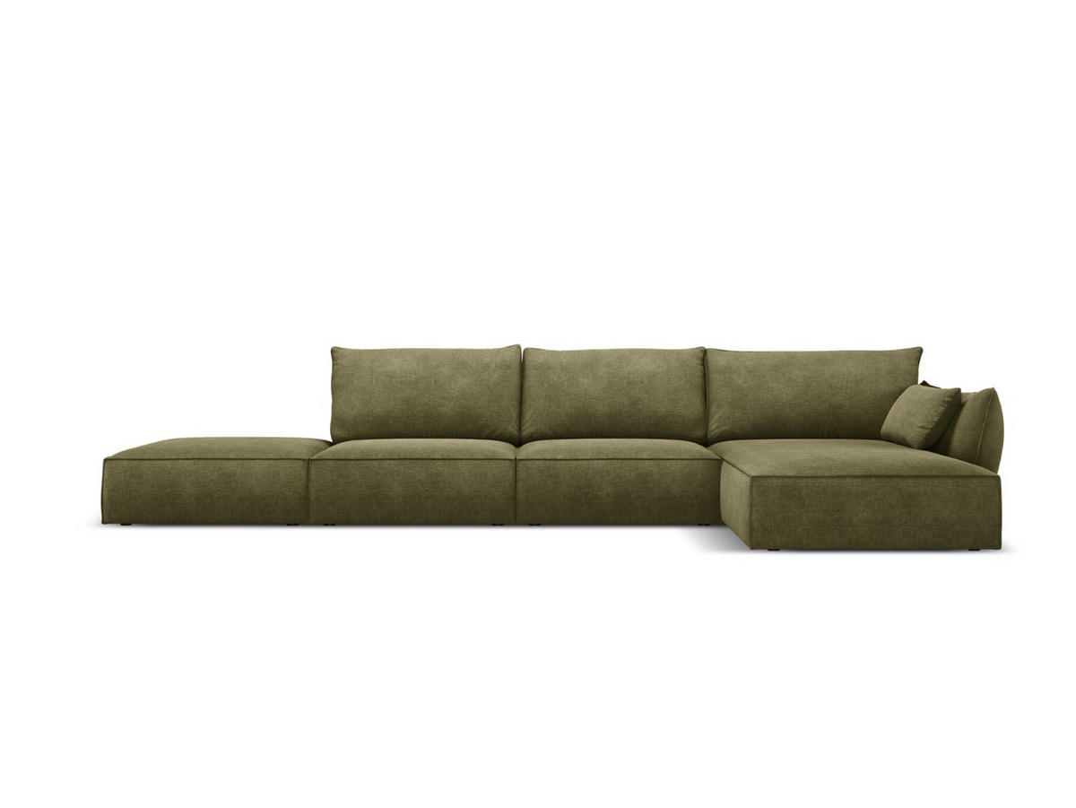 ECKSOFA rechts Kaelle aus Chenille-Stoff grün 5 Sitzplätze - Grün, Textil (171/364cm) - Micadoni
