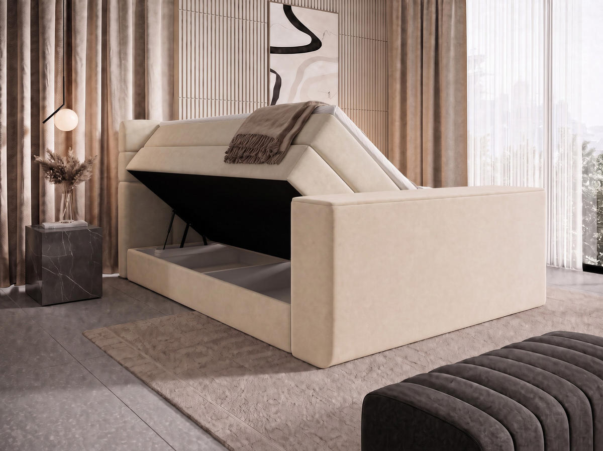 BOXSPRINGBETT Carenzo 3 Beige 160/200 cm H2/H3 Samt inkl. Topper und TV-Lift - Beige, Textil (160/200cm) - wonello