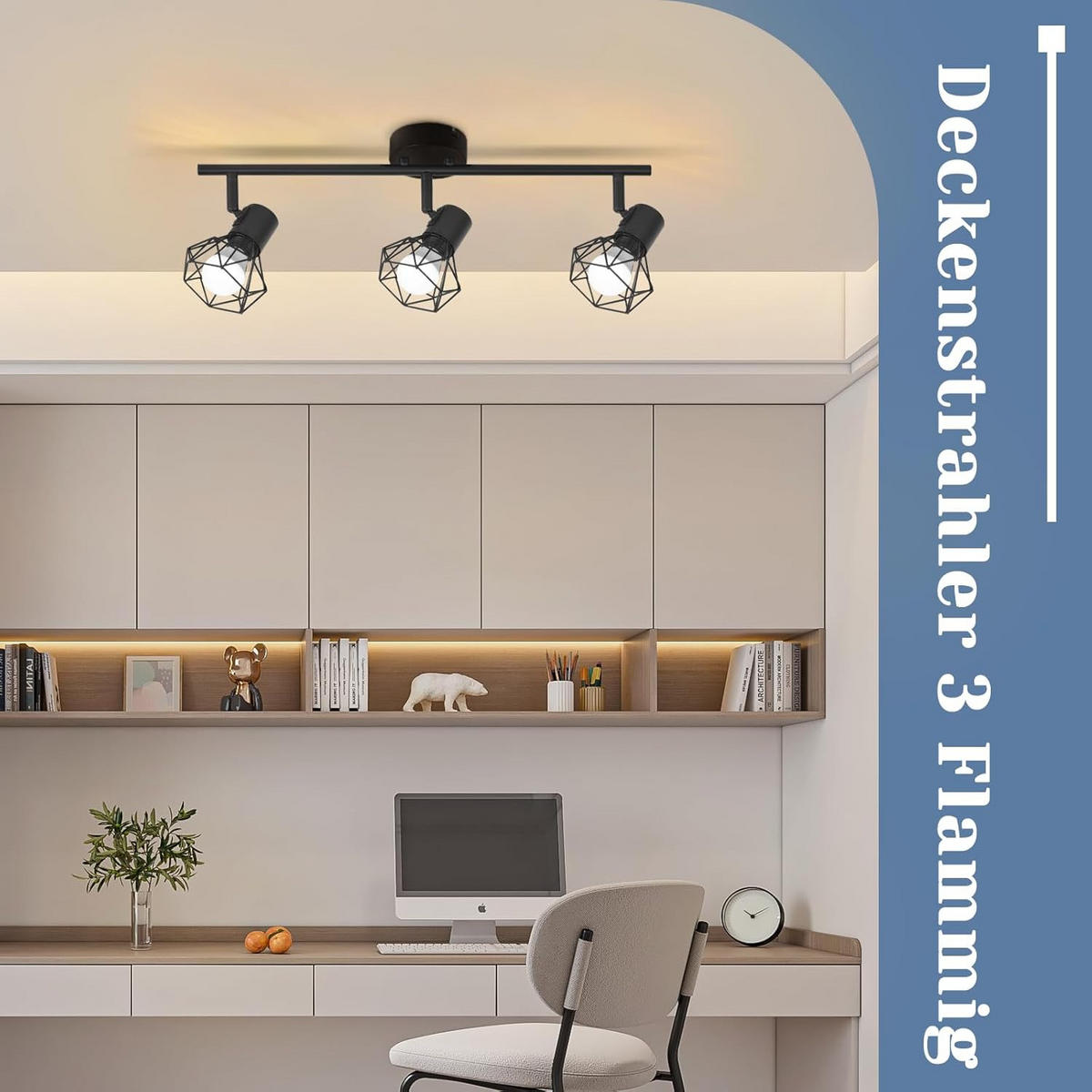 DECKENSTRAHLER Brückenau 42.5/9/15.5 cm - Schwarz, Metall (42.5/9/15.5cm) - ZMH