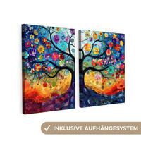 LEINWANDBILD 2er Set Bunt - Baum des Lebens - Blumen - Abstrakt 180x120 cm - Blau, Textil (180/120cm) - MuchoWow