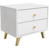 NACHTTISCH Solea mit 2 Schubladen, Weiß - Goldfarben/Weiß, Holzwerkstoff (54/48/41cm) - Beautysofa