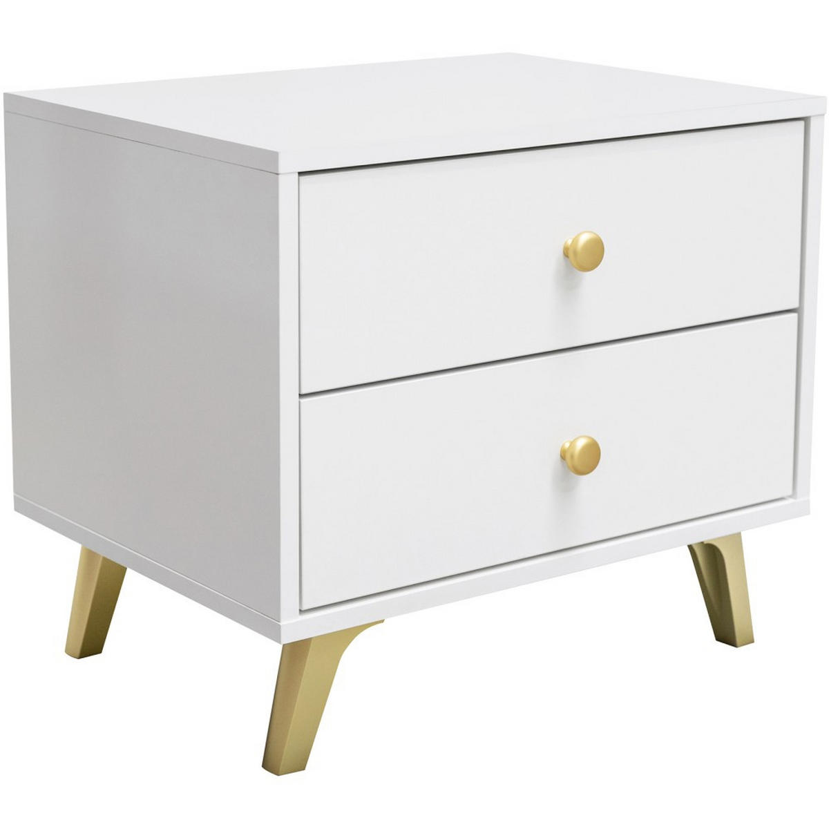 NACHTTISCH Solea mit 2 Schubladen, Weiß - Goldfarben/Weiß, Holzwerkstoff (54/48/41cm) - Beautysofa