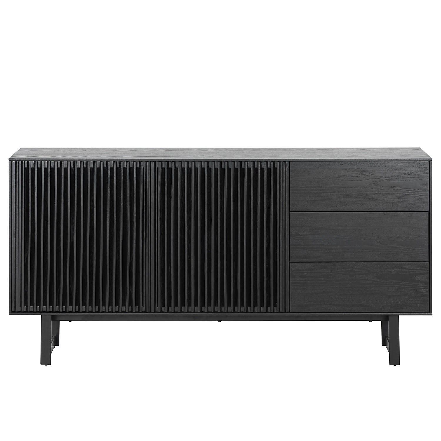 SIDEBOARD mit 3 Schubladen - Esche teilmassiv - Eschefarben/Schwarz, Holz (160/80/40cm) - home24