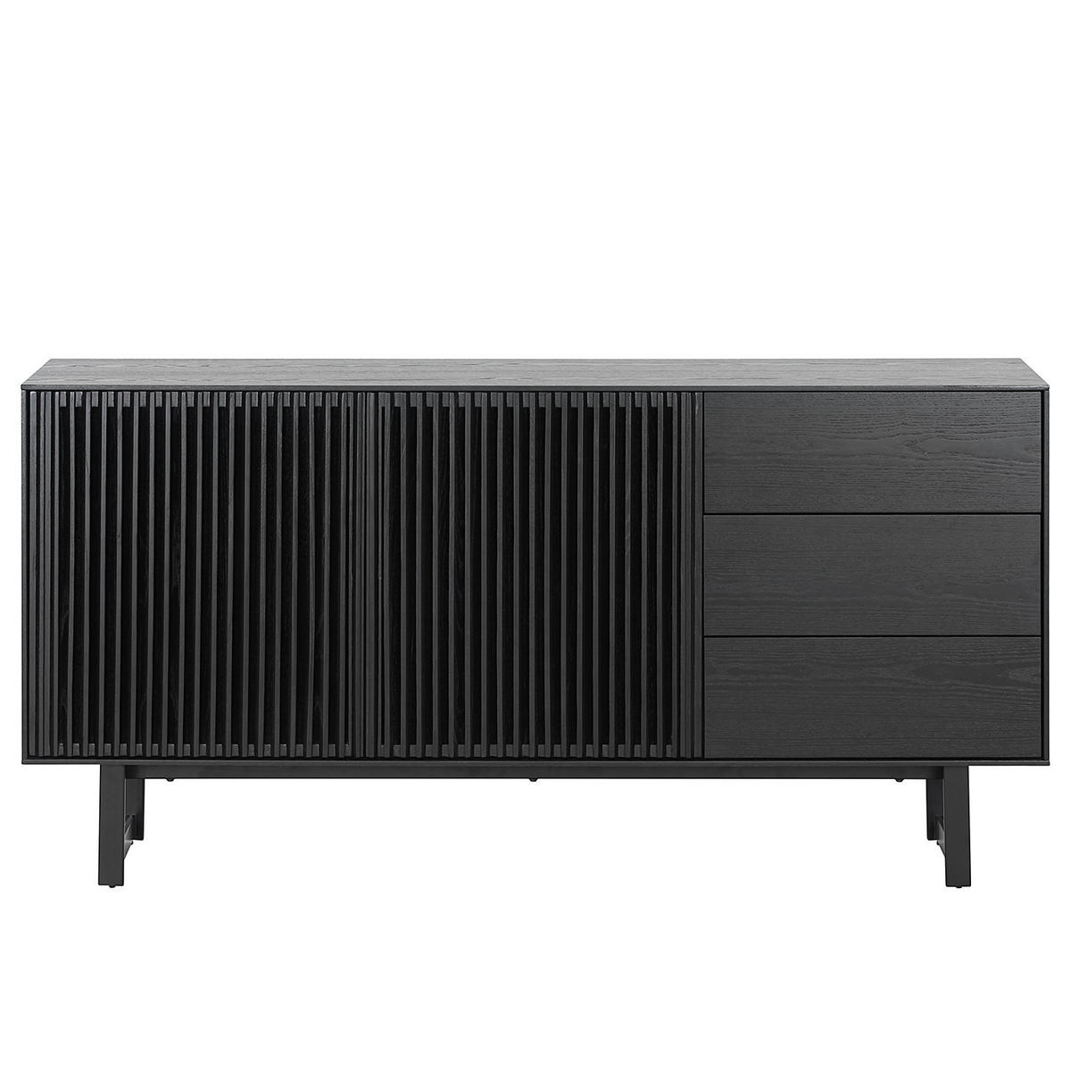 SIDEBOARD mit 3 Schubladen - Esche teilmassiv - Eschefarben/Schwarz, Holz (160/80/40cm) - home24