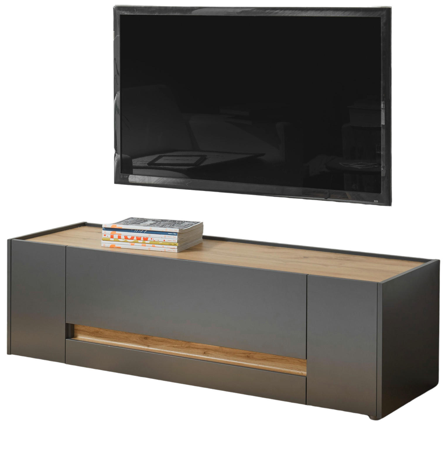 TV-LOWBOARD grau matt, Eiche Wotan 140 cm, TV-Unterteil mit Schubkasten - Eiche Wotan/Grau, Holzwerkstoff/Kunststoff (140/40/45cm) - Furn.Design