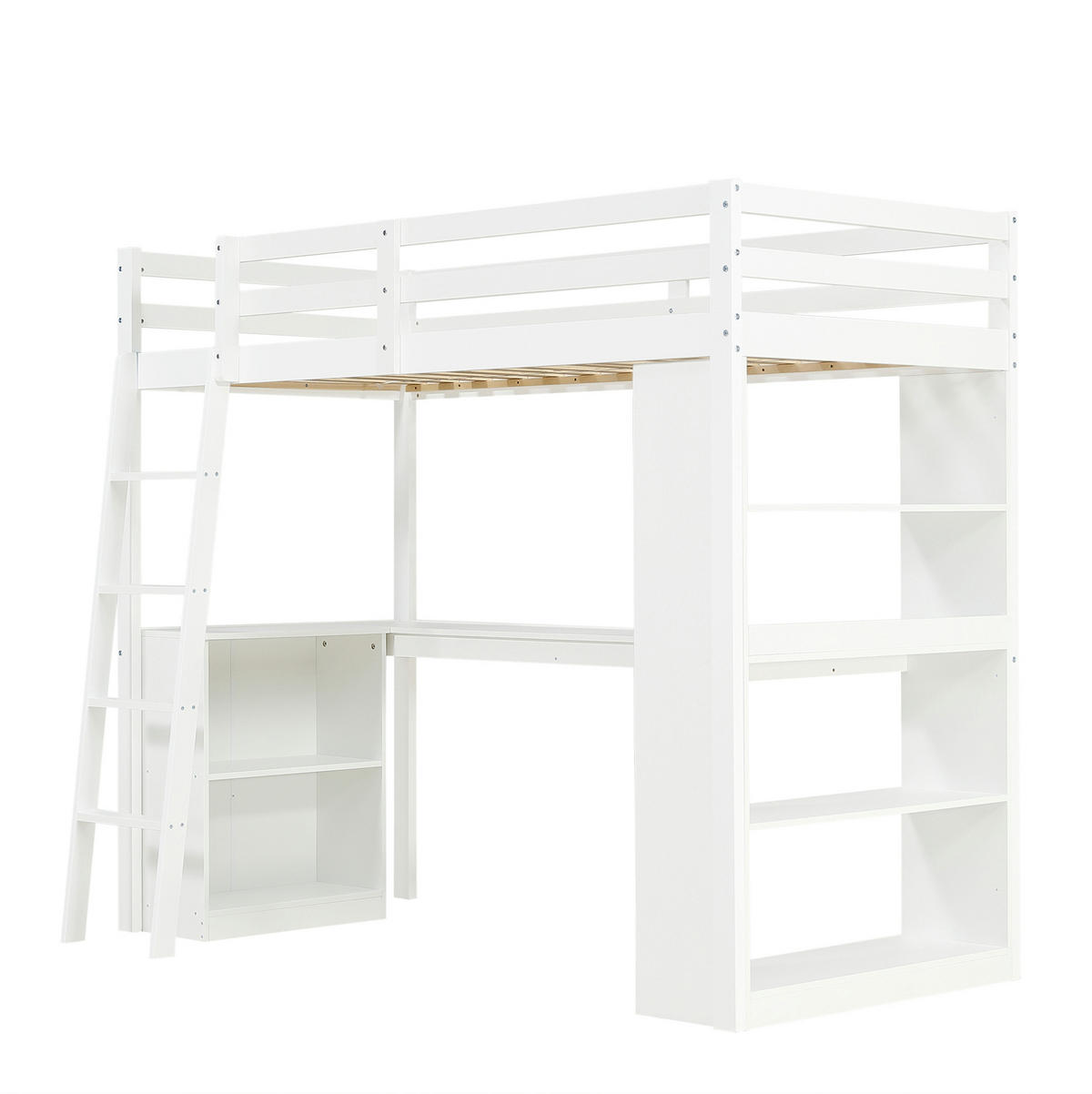 HOCHBETT 90/200 cm mit Ablageregal, Filztuch, Ecktischplatte und Sicherheitsgeländer, Weiß - Weiß, Holzwerkstoff (90/200cm) - Redom