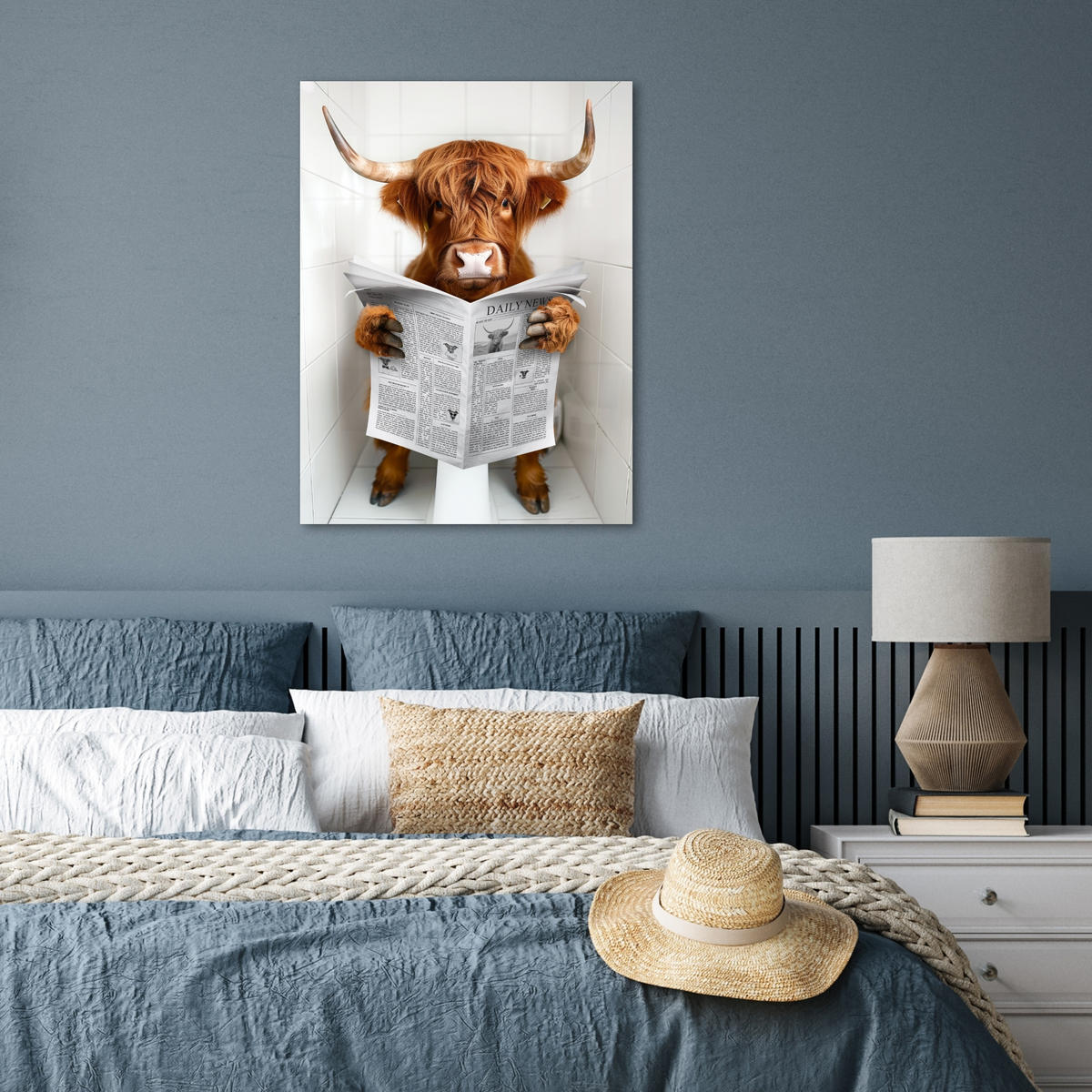 POSTER Schottisches Hochlandrind - Tier - Zeitung - Toilette 60x80 cm - Kastanienfarben, Papier (60/80/0.1cm) - MuchoWow
