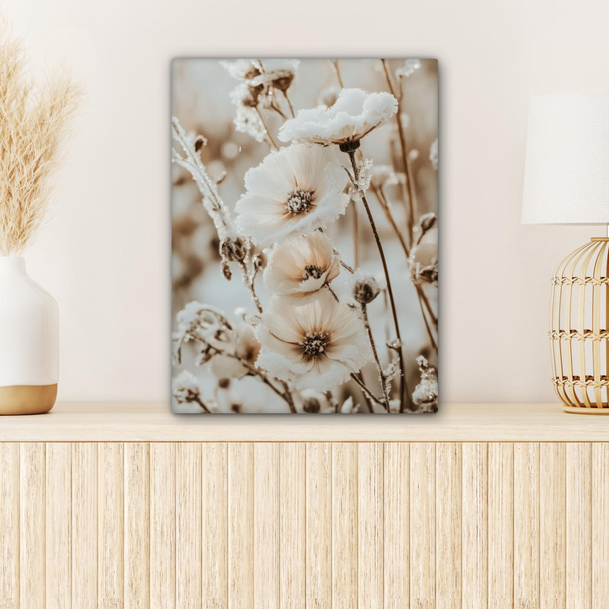 LEINWANDBILD Blumen - Winter - Weiß - Schnee - Beige 30x40 cm - Creme, Textil (30/40cm) - MuchoWow