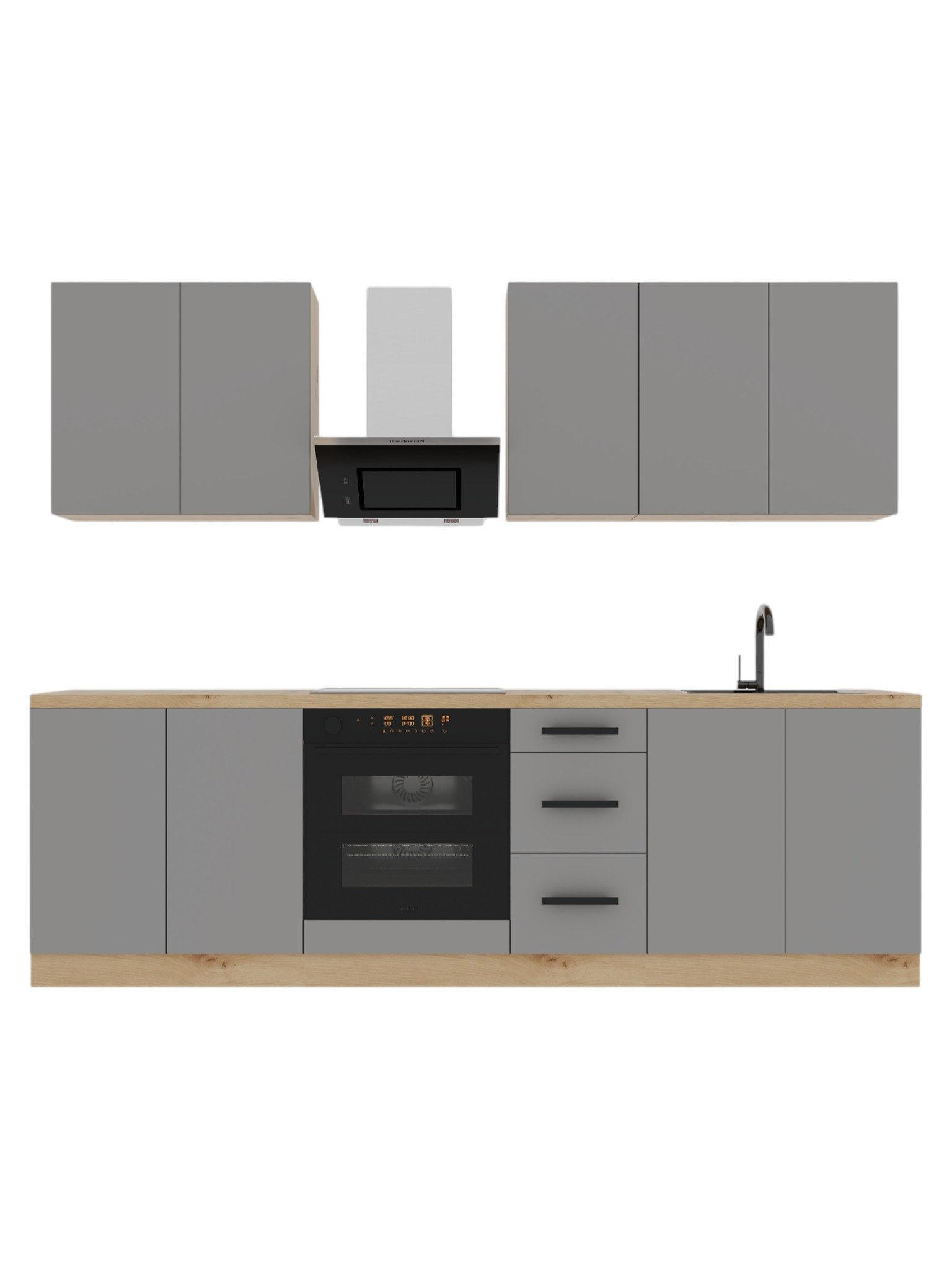 KÜCHENZEILE 260 cm – Nexa K97-G260 – in Beige / Matt - Beige/Schwarz, Holz/Metall (260/212/58cm) - ROYAL24_MARKT