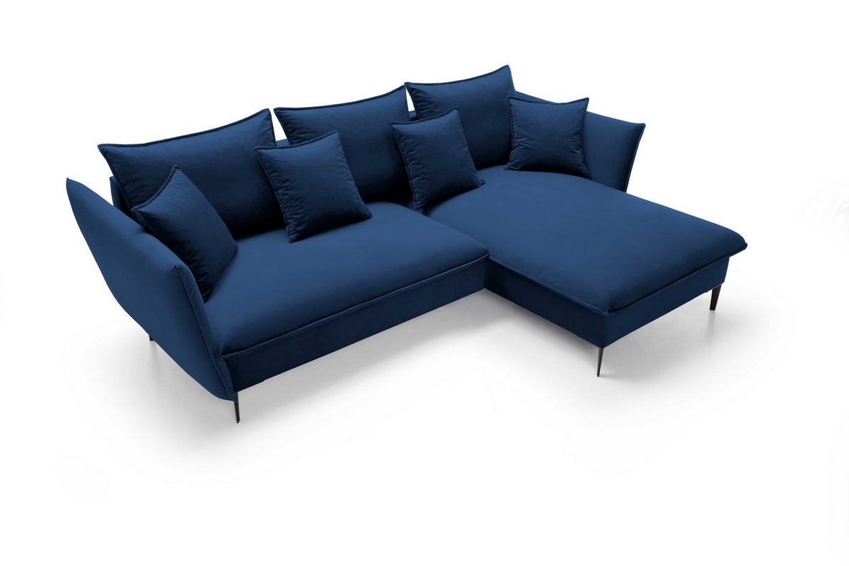 ECKSOFA SOLE Blau Plüsch-Stoff mit Schlaffunktion - Blau, Holz (258/167cm) - MASSENO