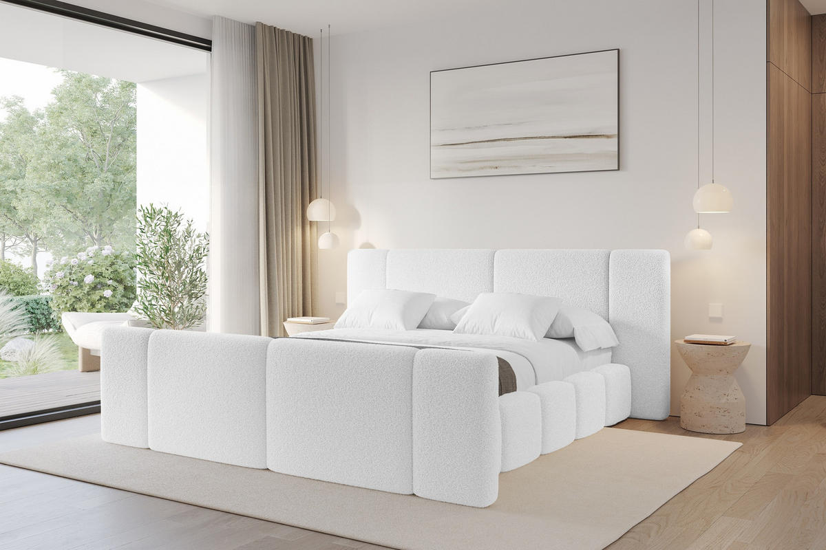 POLSTERBETT mit Bettkasten, Fußteil und Lattenrost, Boxbett ohne Matratze - NILO-Z 180x200 Weiß - Weiß, Holzwerkstoff/Textil (180/200cm) - ALTDECOR