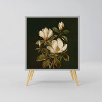 SIDEBOARD FLORAL NOIR, Grau, 57,5x42x75,5 cm, Goldfarbene Metallfüße - Goldfarben/Multicolor, Holzwerkstoff/Metall (57.5/75.5/42cm) - SpaceRebels