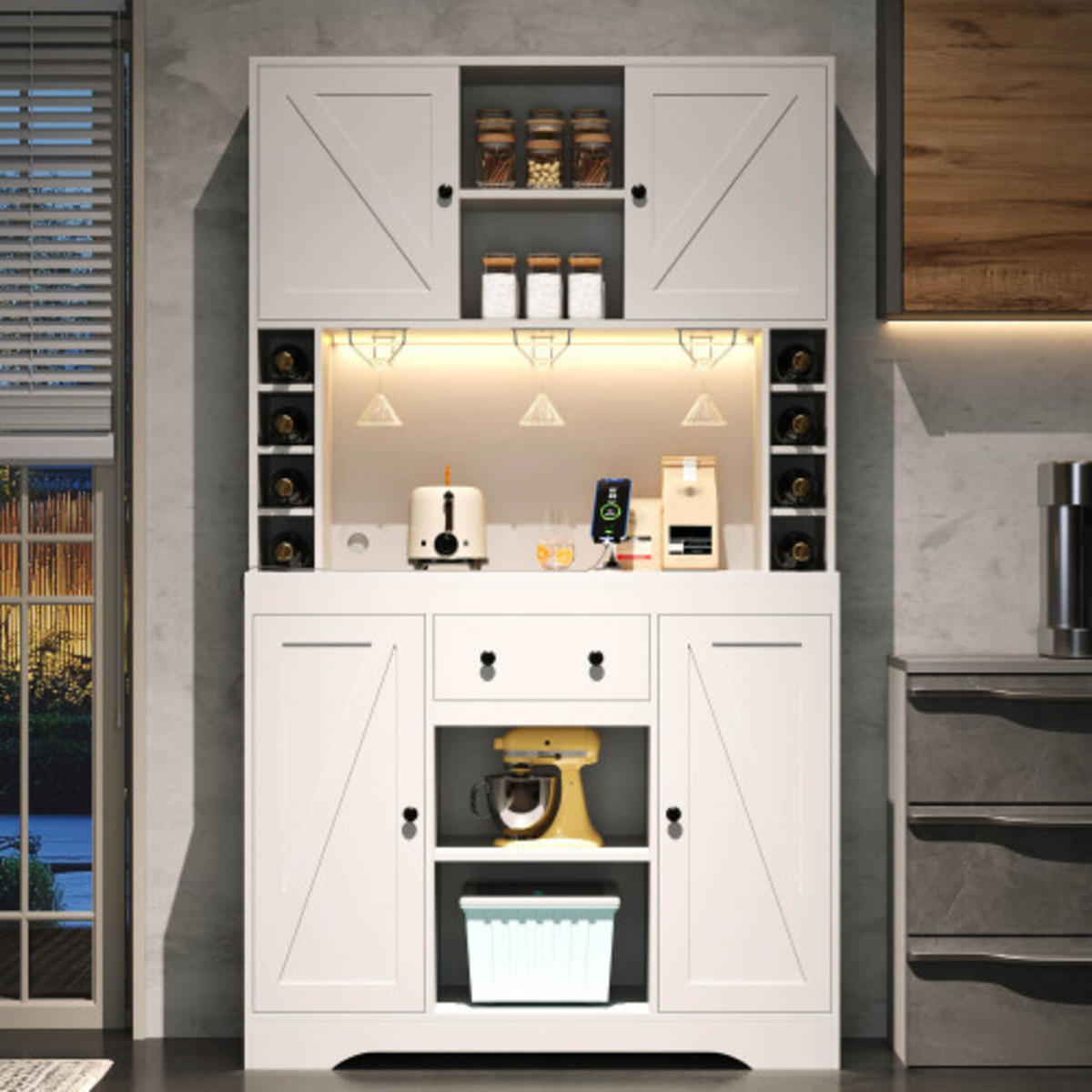 KÜCHENSCHRANK weiß aus MDF mit App-LED, integriertem Strommodul und Weinfächern 105 × 40 × 180 cm - Weiß, Holzwerkstoff (105/180/40cm) - Luhomfu
