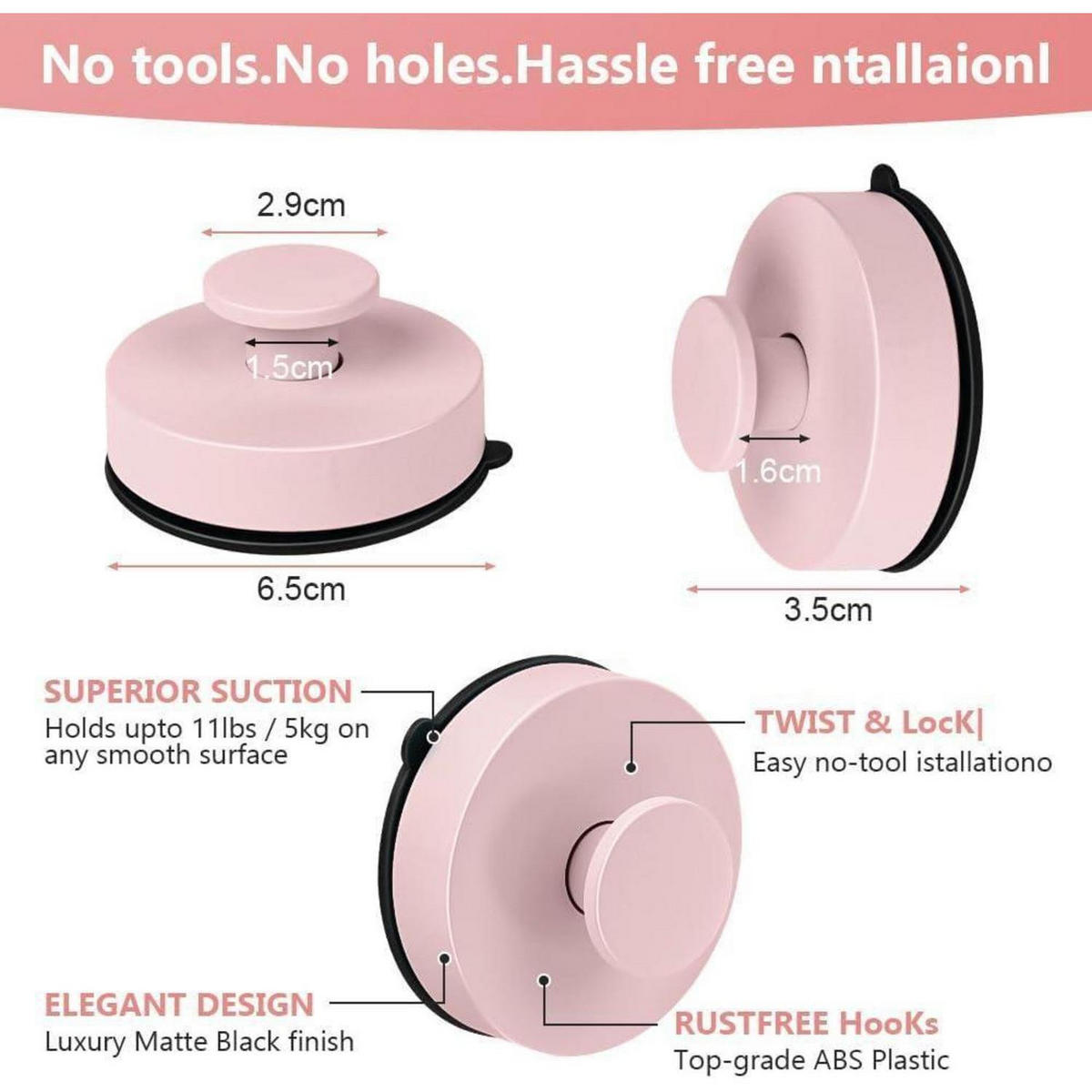 WANDHAKEN 2-teiliges Set Rosa - Rosa, Kunststoff (2.9/1.6/6.5cm)