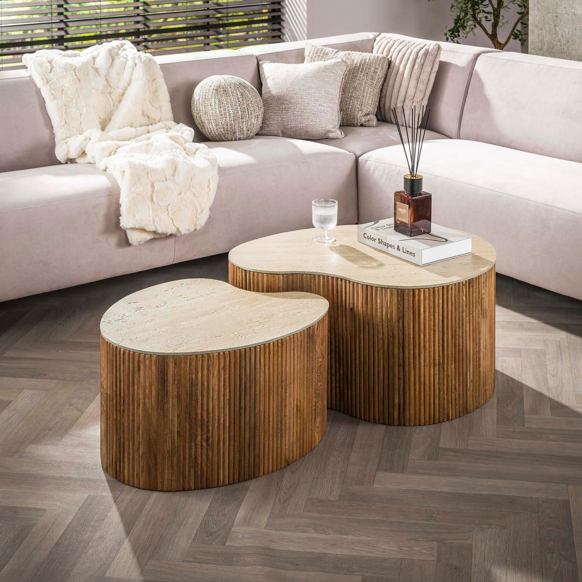 COUCHTISCH Nuovo - Beige - 60/82/40 cm - 2er-Set - Beige, Holz (60/82/40cm) - Hoyz Collection