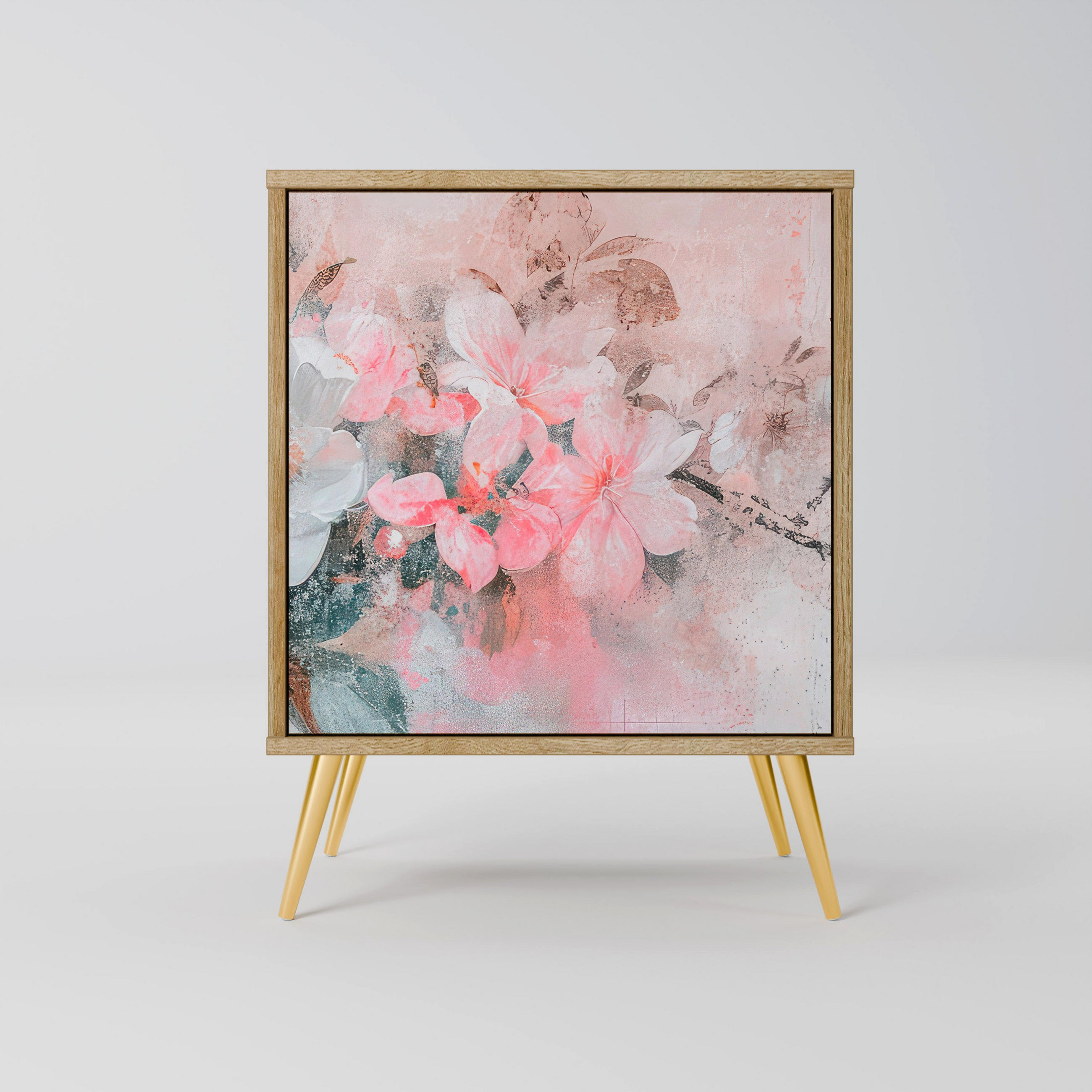 SIDEBOARD CHERRY BLOSSOM, Eichefarben, 57,5x42x75,5 cm, Goldfarbene Metallfüße - Eichefarben/Goldfarben, Holzwerkstoff/Metall (57.5/75.5/42cm) - SpaceRebels