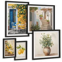 BILDER SET 5er Set - 50x50 cm & 20x30 cm & 40x60 cm Schwarzer Rahmen - Anker, Boot, Ruder, Strand - Schwarz, Kunststoff (40/60cm) - TULUP