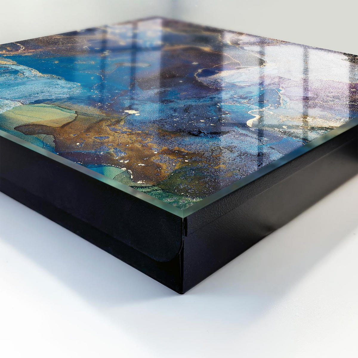 SCHLÜSSELBOX Schwarz 30x30 cm- Türöffnung nach rechts - Marine Abstraktion - Blau, Metall (30/30/5cm) - TULUP