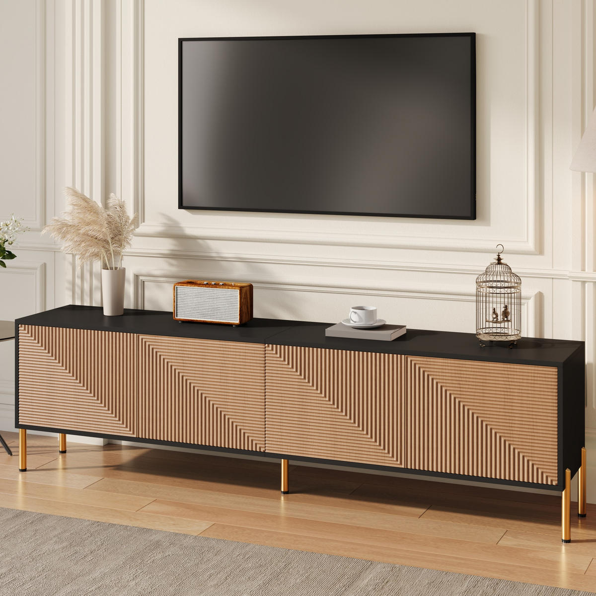 TV-SCHRANK Lowboard 179x35x53 cm Farbblock Design - Naturfarben, Holzwerkstoff (179/53.5/35cm) - Fortuna Lai