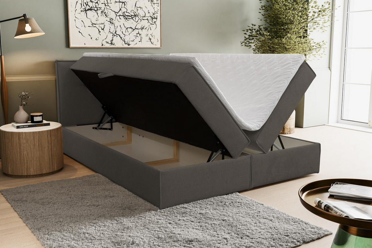 BOXBETT CALIDO mit zwei Bettkästen H2/H3 Matratze und Topper 140 x 200 cm - Dunkelgrau, Holzwerkstoff (140/200cm) - VENASI MÖBEL