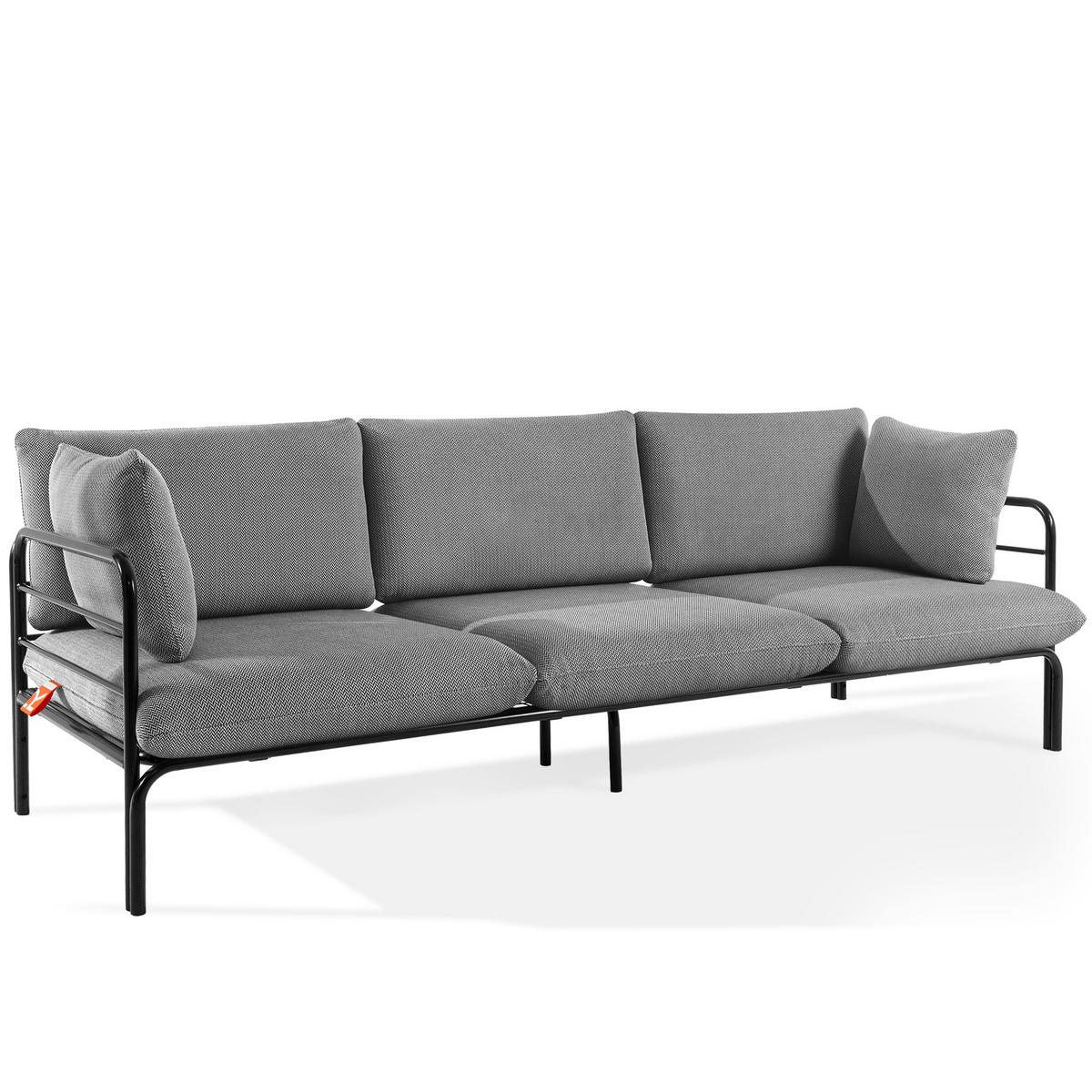 GARTENSOFA RAMBE 3-Personen mit Kissen, Anthrazit - Anthrazit/Schwarz, Textil/Metall (225/80/80cm) - KONSIMO®