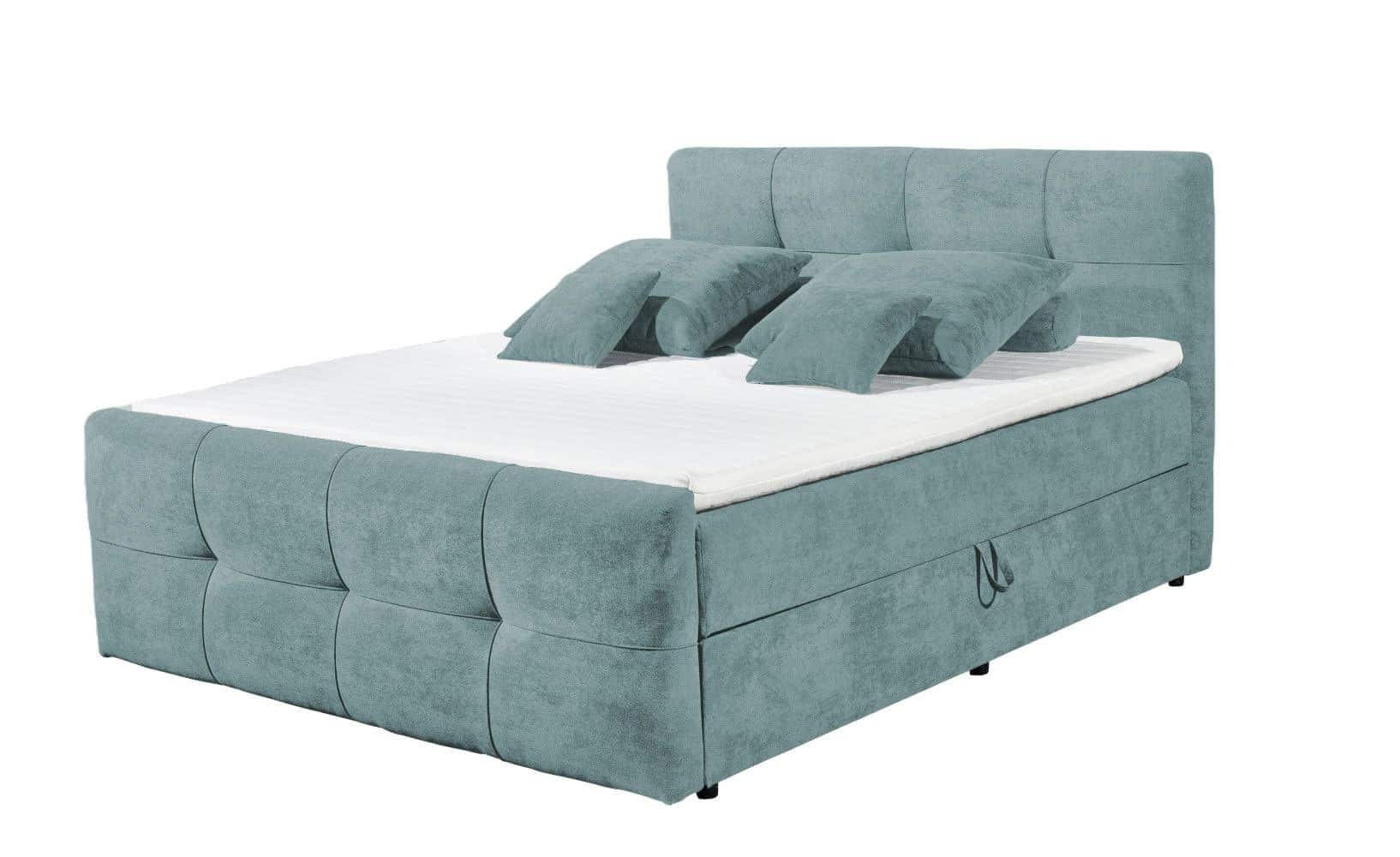 BOXBETT mit 9‑Zonen-Tonnentaschenfederkern-Matratze, HR-30-Topper, Bettkasten - Schwarz/Hellgrün, Holz/Kunststoff (160/200cm) - ed exciting design