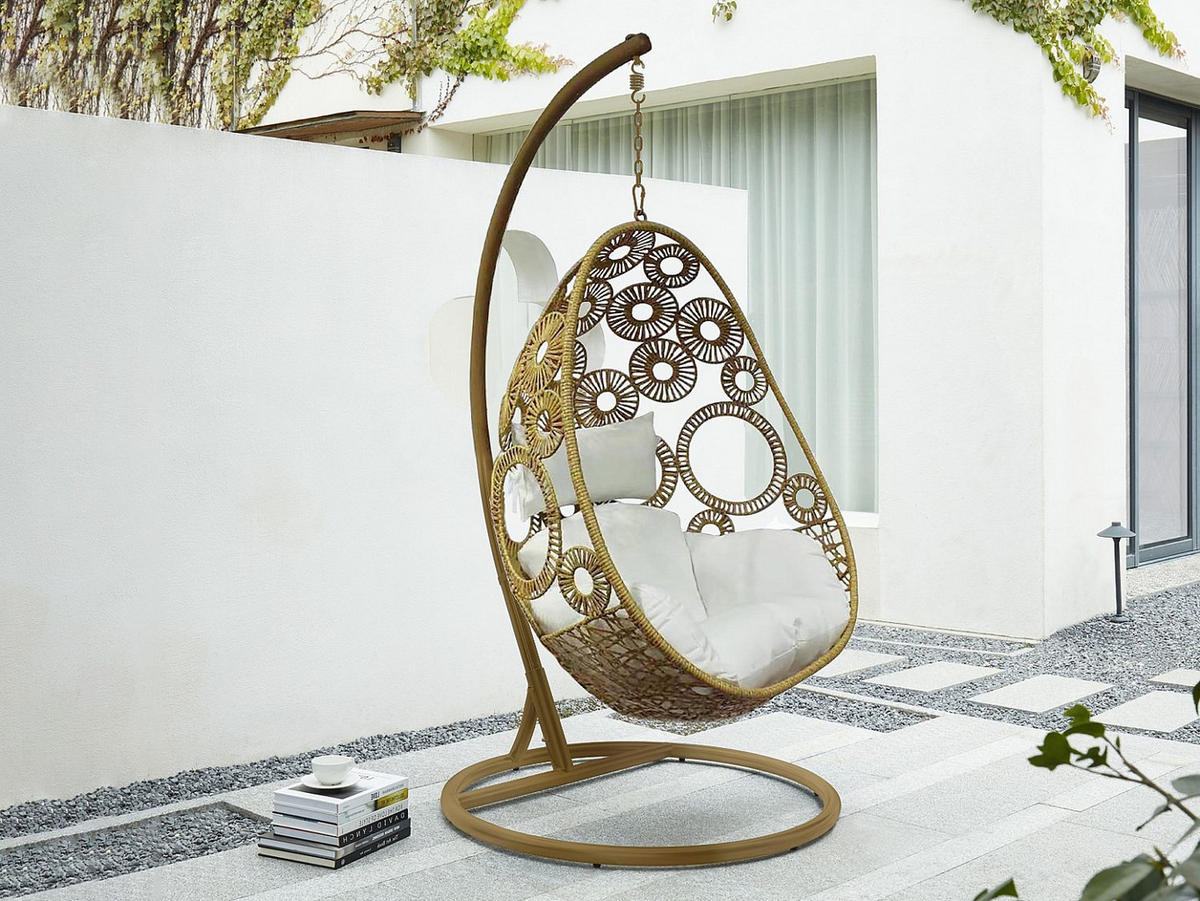 HÄNGESESSEL - 1 -Sitzer - Stahl - beige, naturfarben hell - MAKAHA - Beige, Metall (102/197/102cm) - Vente-Unique