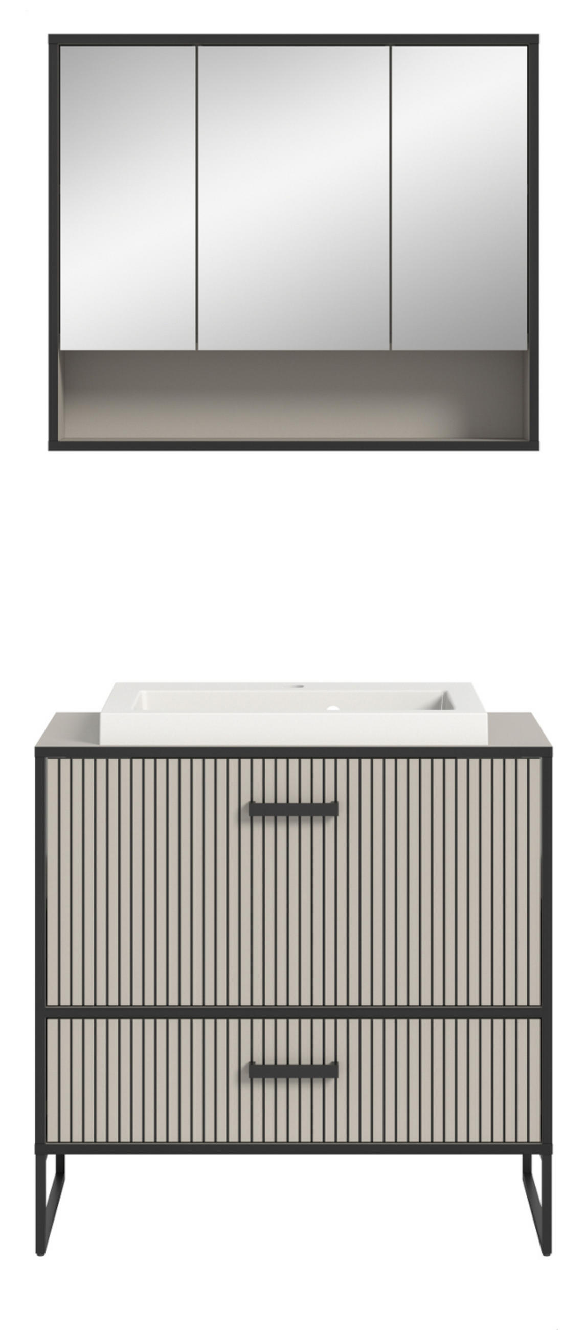 BADMÖBEL-SET schwarz, sand mit Waschbecken 80 cm, Kombination mit Soft-Close - Sandfarben/Schwarz, Glas/Keramik (80/192/48cm) - Inn.Furn