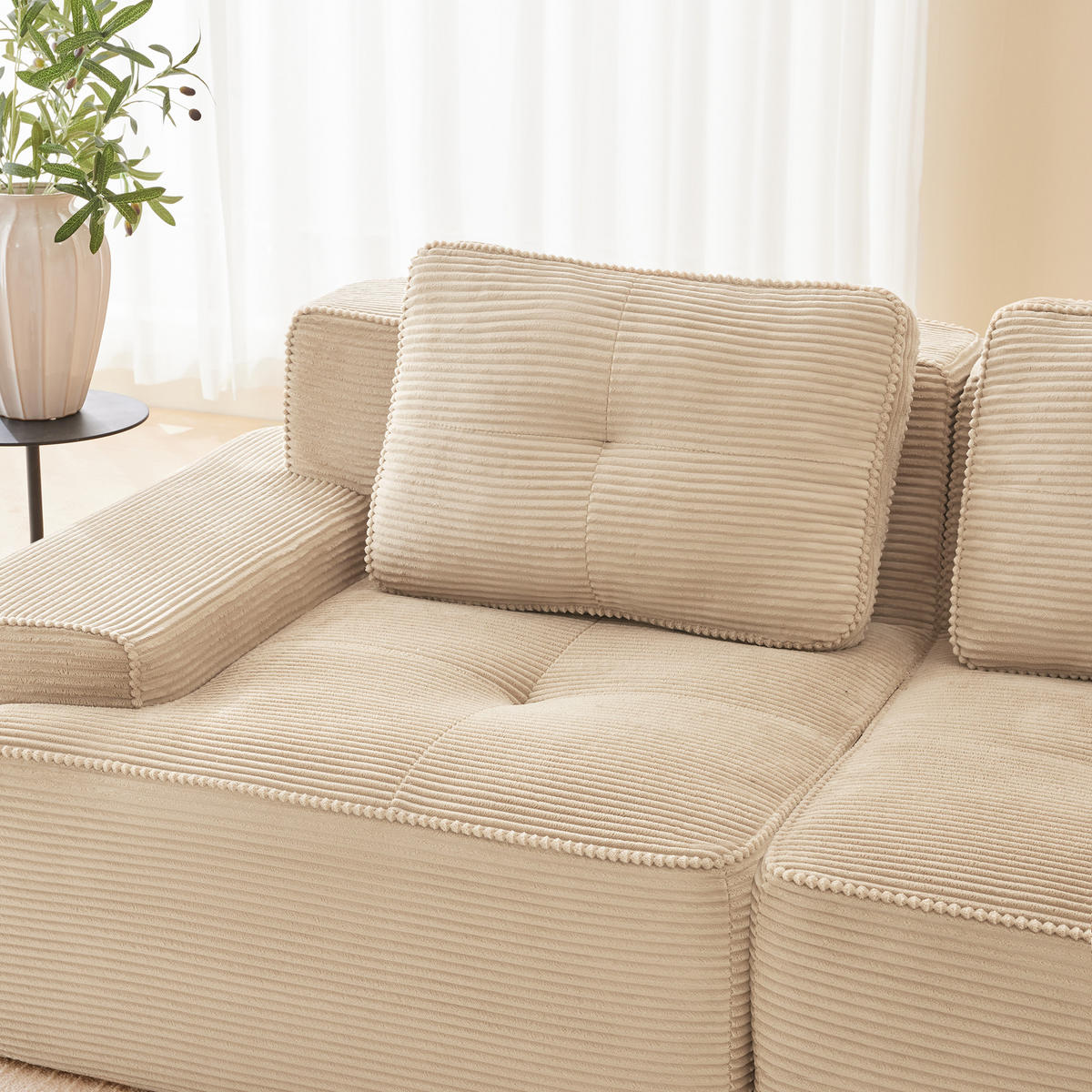 ECKSOFA DE-34221 modular mit Tiefsitz Beige - Beige, Textil (104/177cm) - ComfortXL