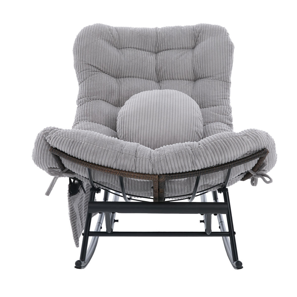SCHAUKELSTUHL mit Fußstütze,Schaukelsessel XXL Rattanstuhl mit Kissen, Cord, Hellgrau - Hellgrau, Textil (90/78/150cm) - LVHOM
