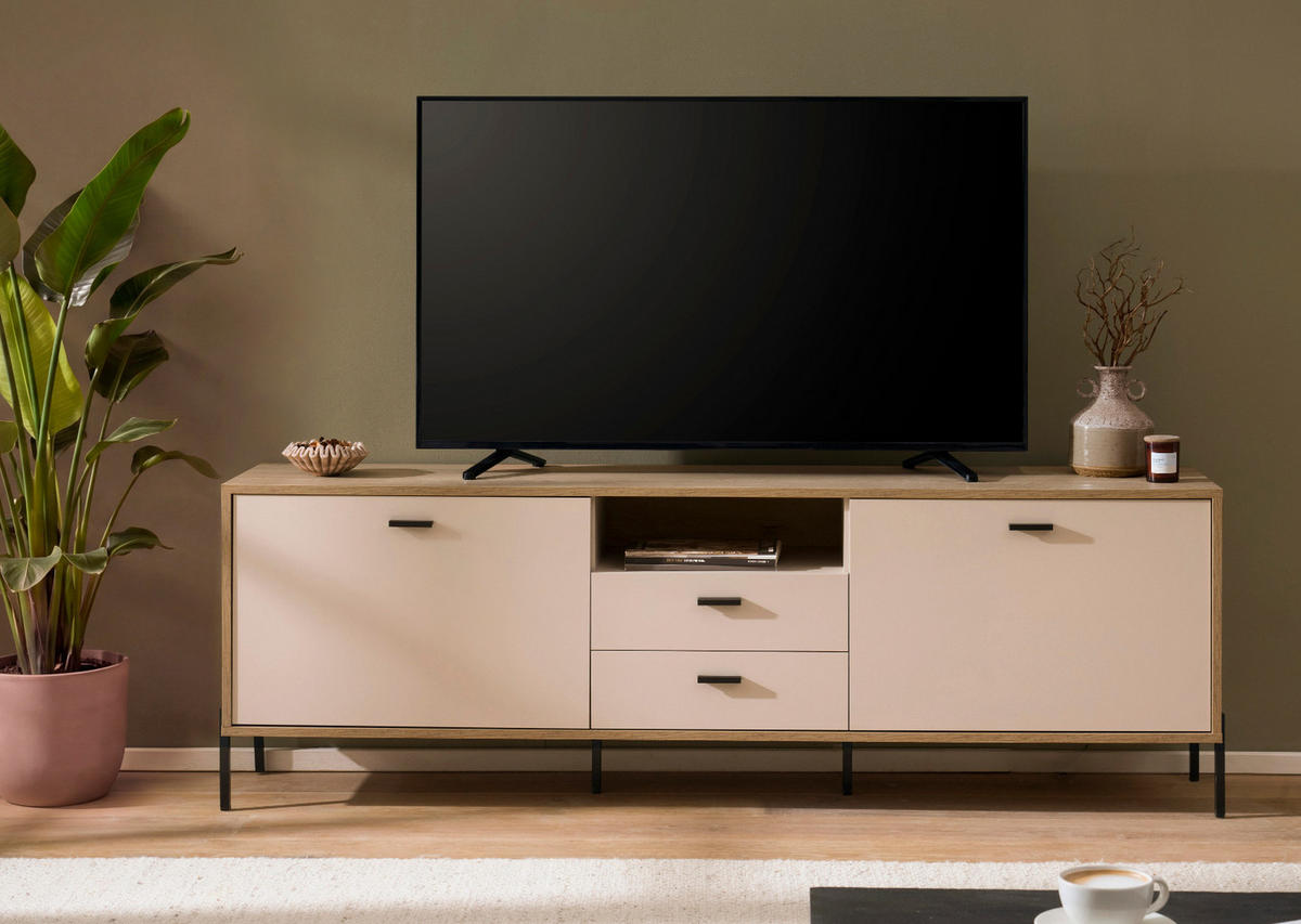 TV-LOWBOARD Kaschmir, Eiche 195 x 64 cm, TV Unterteil mit Soft-Close, Komforthöhe - Kaschmir/Eichefarben, Holzwerkstoff/Metall (195/64/40cm) - Furn.Design