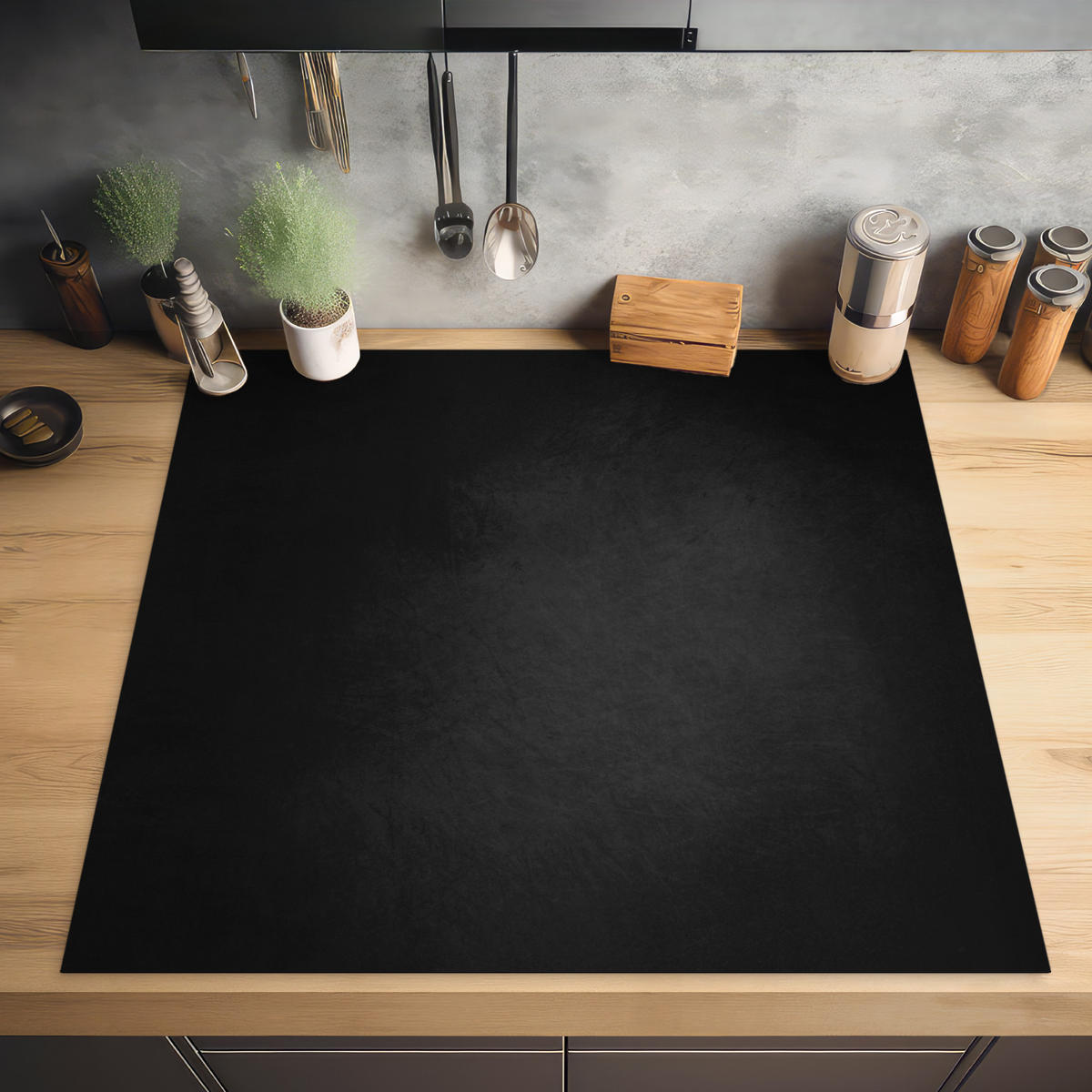 HERABDECKPLATTE - Beton - Schwarz - Grau - Strukturiert - Industriell - 58x59 - Schwarz, Kunststoff (58/59/0.2cm) - MuchoWow