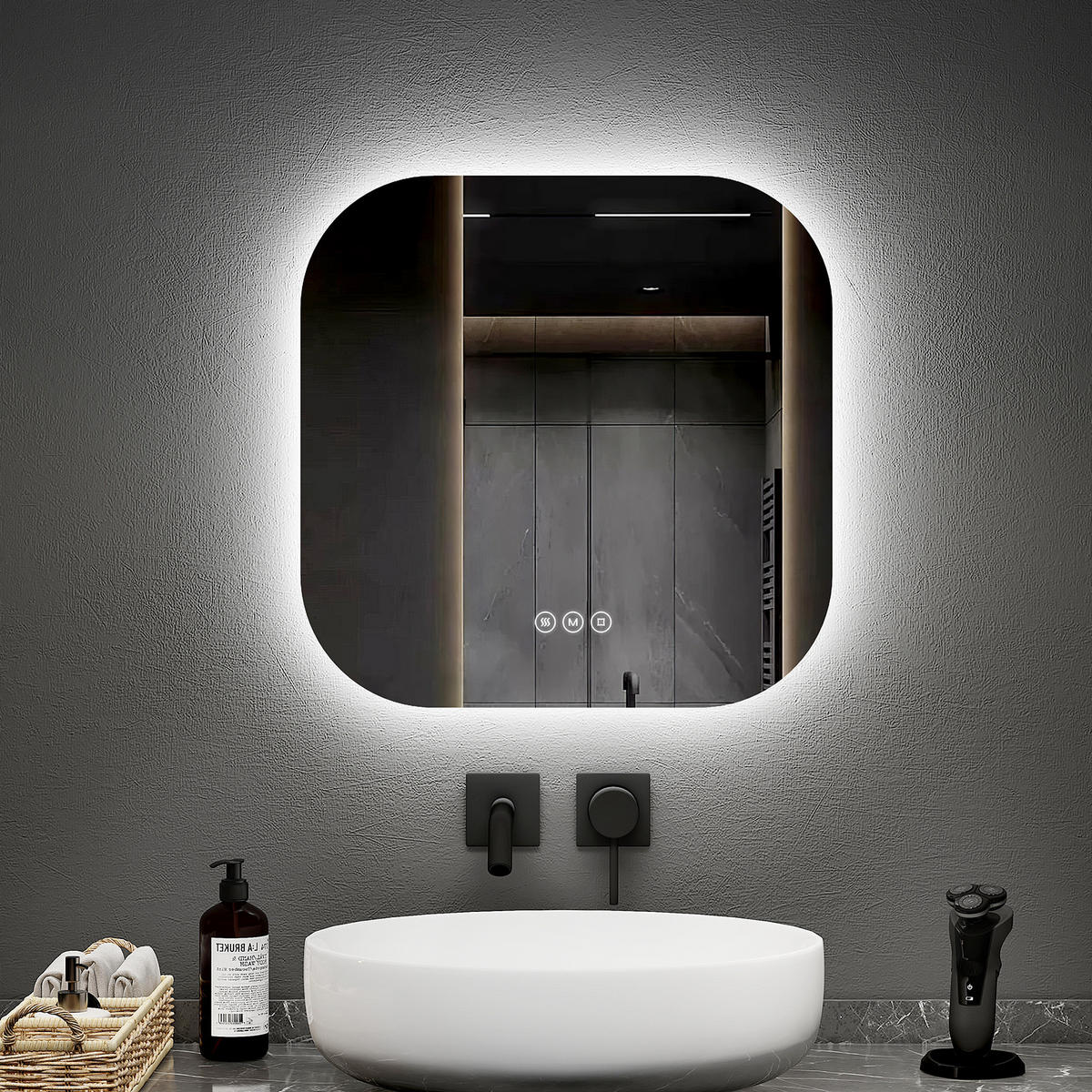 BADSPIEGEL mit Beleuchtung Quadratischer 50/50 cm - Weiß, Glas (50/2.5/50cm) - EMKE