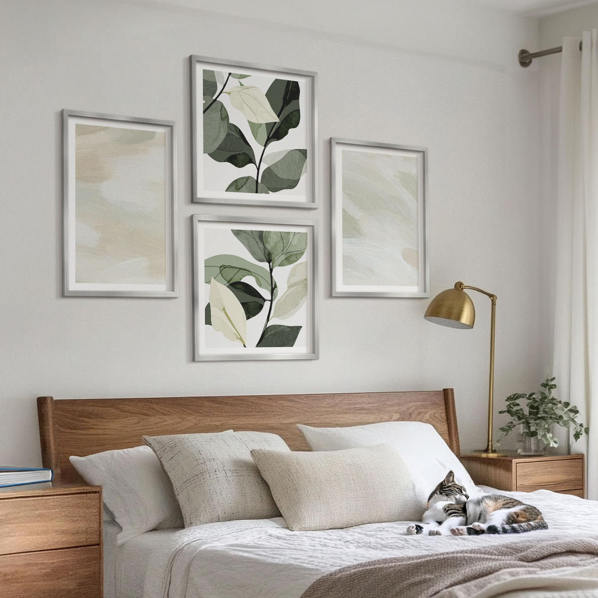 BILDER SET 4er Set - 50x50 cm & 40x60 cm Silberner Rahmen - Leuchtende, abstrakte Boho-Farben - Silberfarben, Kunststoff (50/50cm) - TULUP
