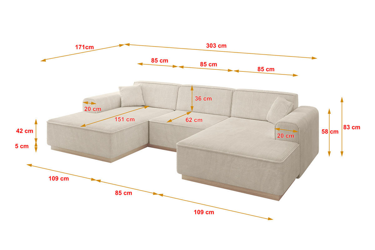 WOHNLANDSCHAFT IREA-U1 - 303x171x83 cm Beige - Beige, Holzwerkstoff/Textil (303/83/171cm) - ALTDECOR