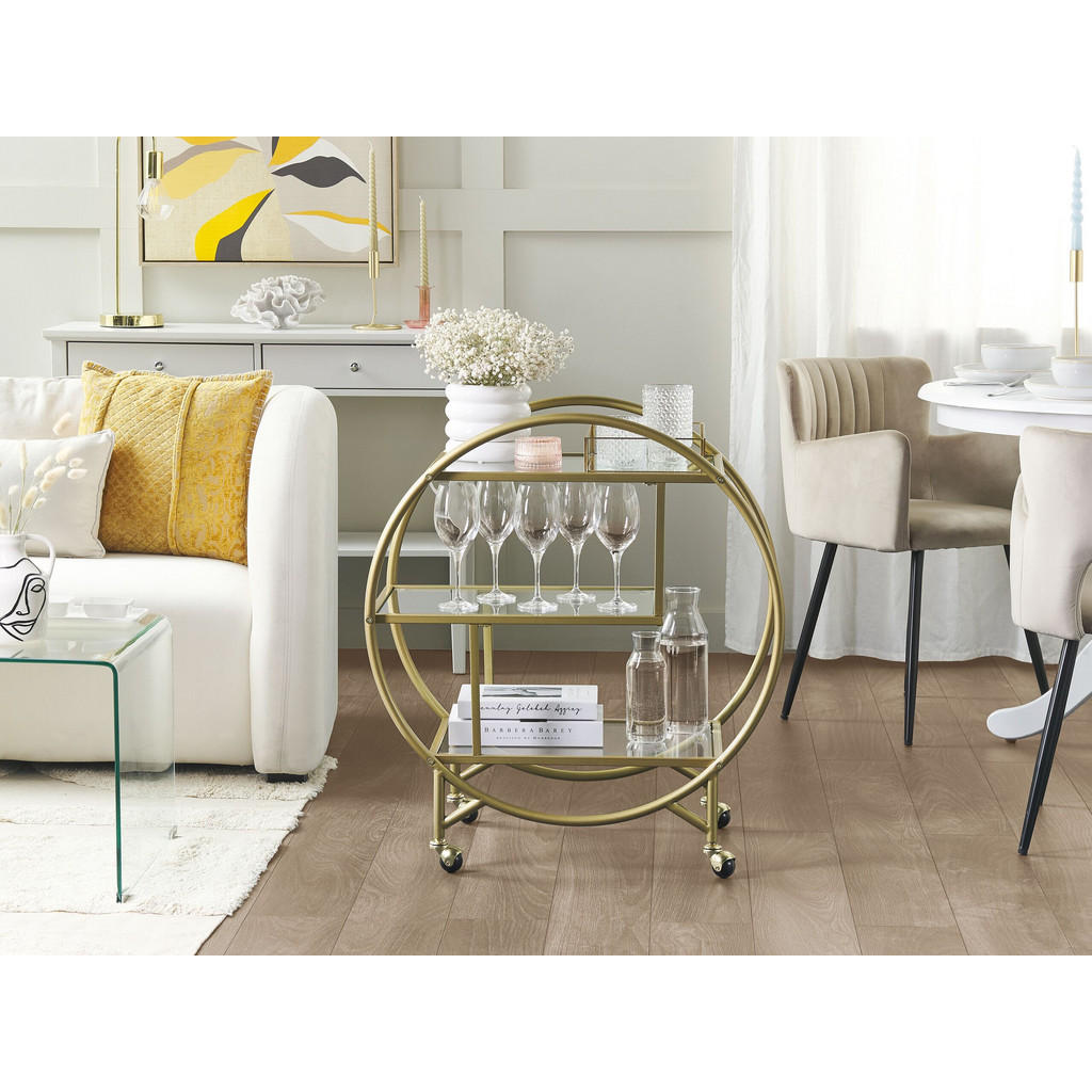 Thumbnail - Beliani Servierwagen, Gold, Transparent, Metall, 38x79x70 cm, Esszimmer, Servierwagen