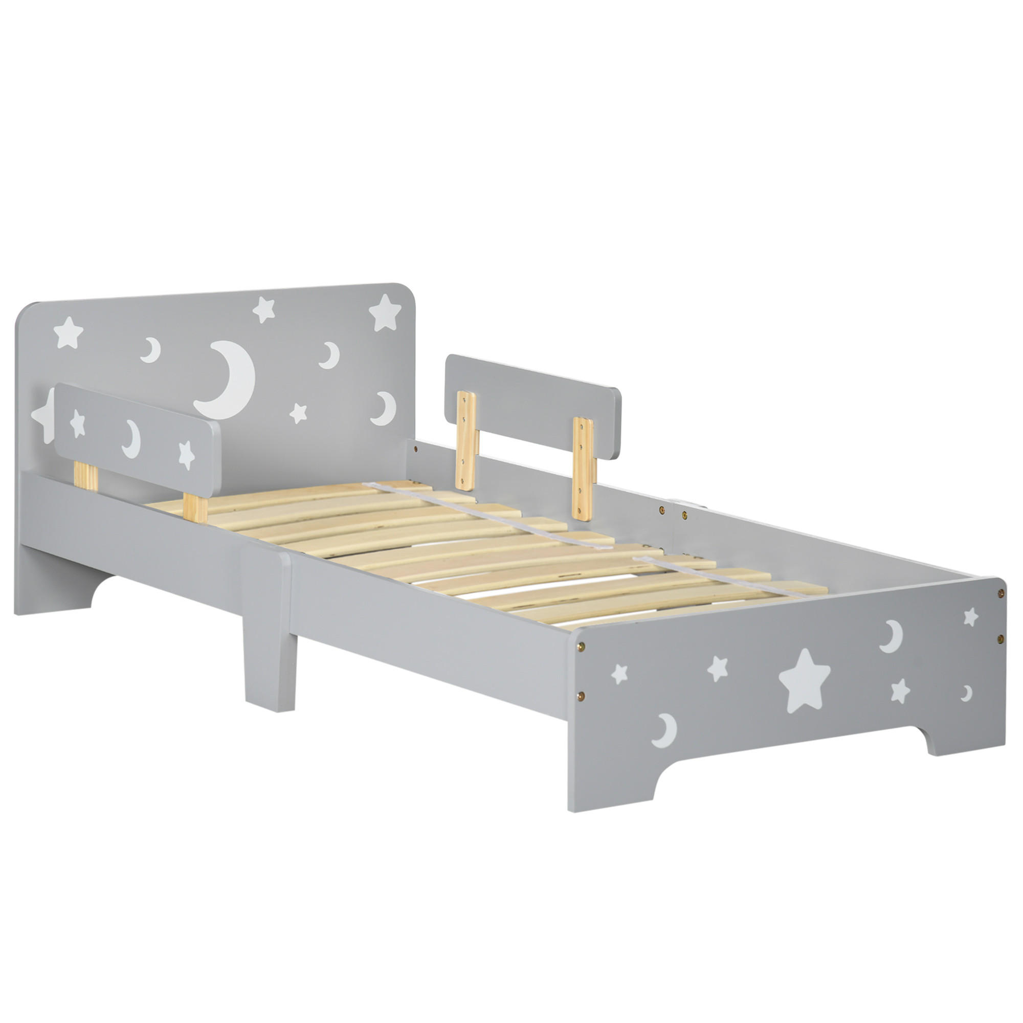 KINDERBETT 140x70 cm DE-14557 mit Sternen- und Mond-Design, inkl. Lattenrost Grau - Grau, Holzwerkstoff (70/140cm) - ComfortXL