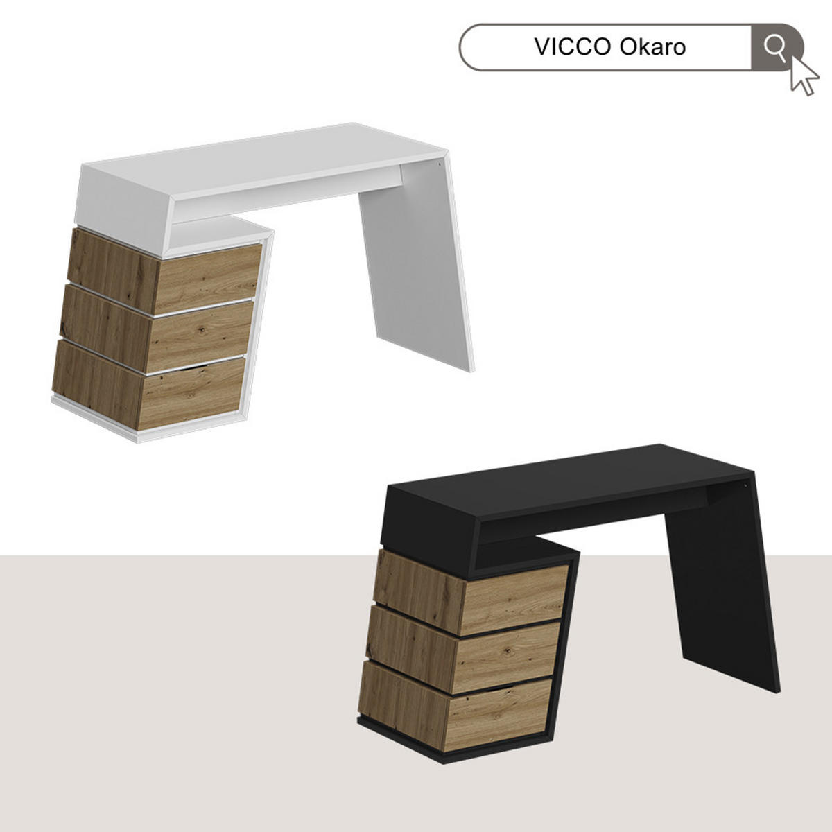 SCHREIBTISCH Okaro Weiß/Eiche 105 x 50 cm mit 3 Schubladen - Eichefarben/Weiß, Holzwerkstoff (50/105/75cm) - Vicco