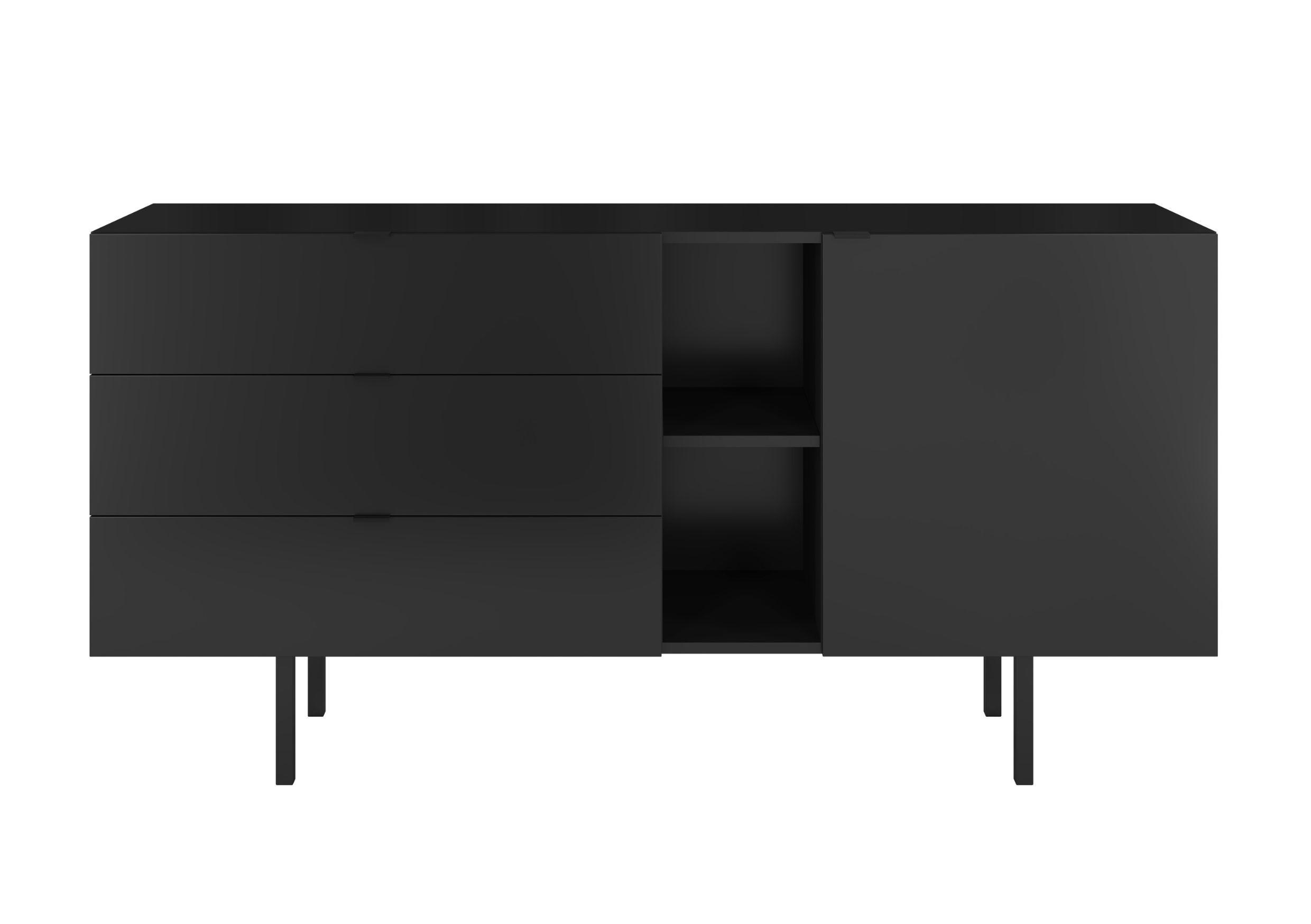 SIDEBOARD Myway, Schwarz, 3 Schubladen, Minimalistisch, 160 cm - Schwarz, Holzwerkstoff/Metall (160/80/41.6cm) - Skandica