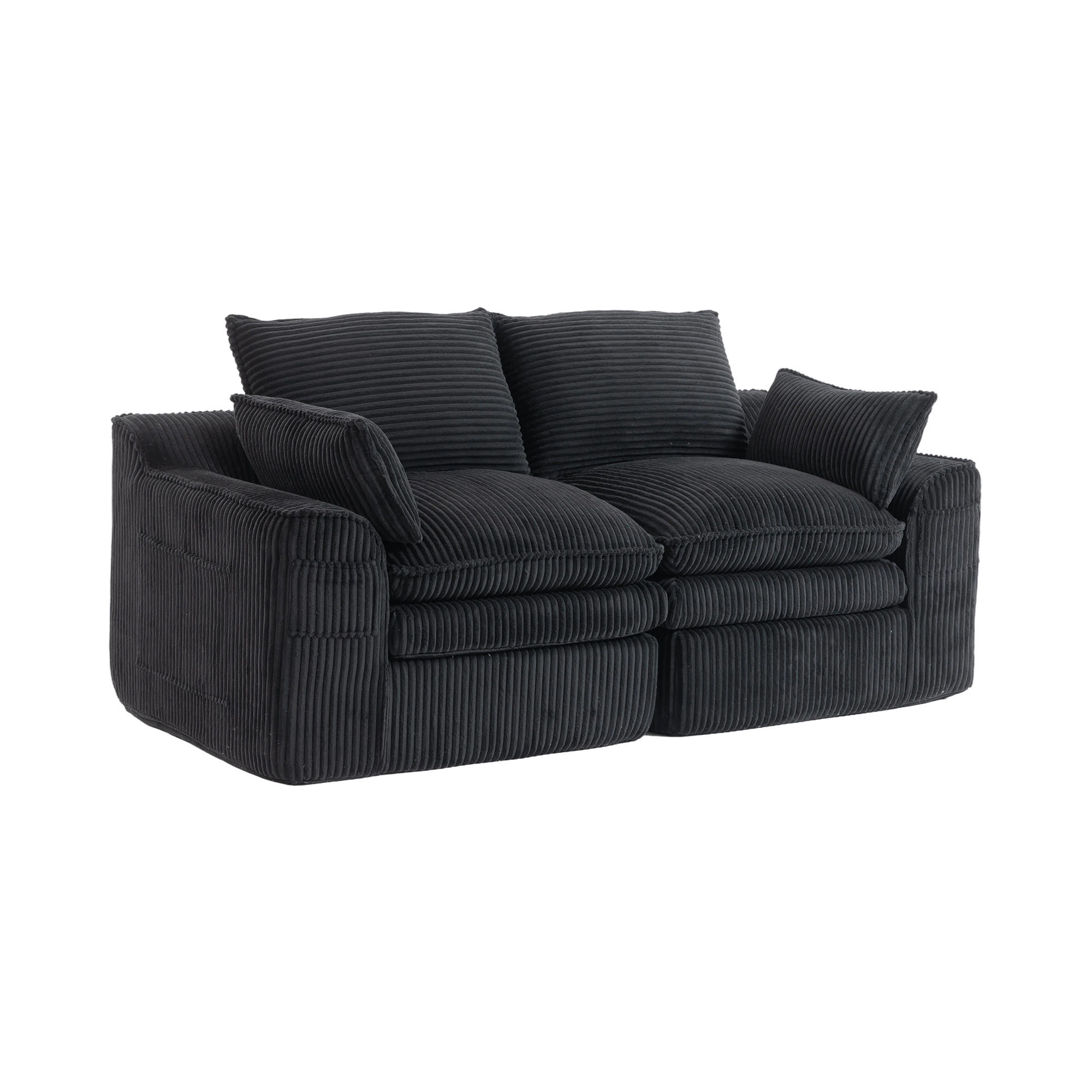 SOFA 2-Sitzer mit Seitentaschen 191 x 94 x 85 cm Cord Schwarz - Schwarz, Kunststoff (94/85/191cm) - Meubliv