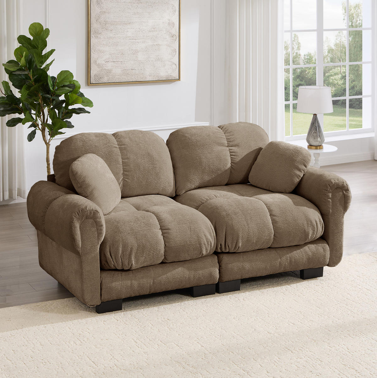 SOFA 190/86/90 cm in Braun aus Chenille mit Steppnähten - Braun, Textil (86/90/190cm) - Flora Grace
