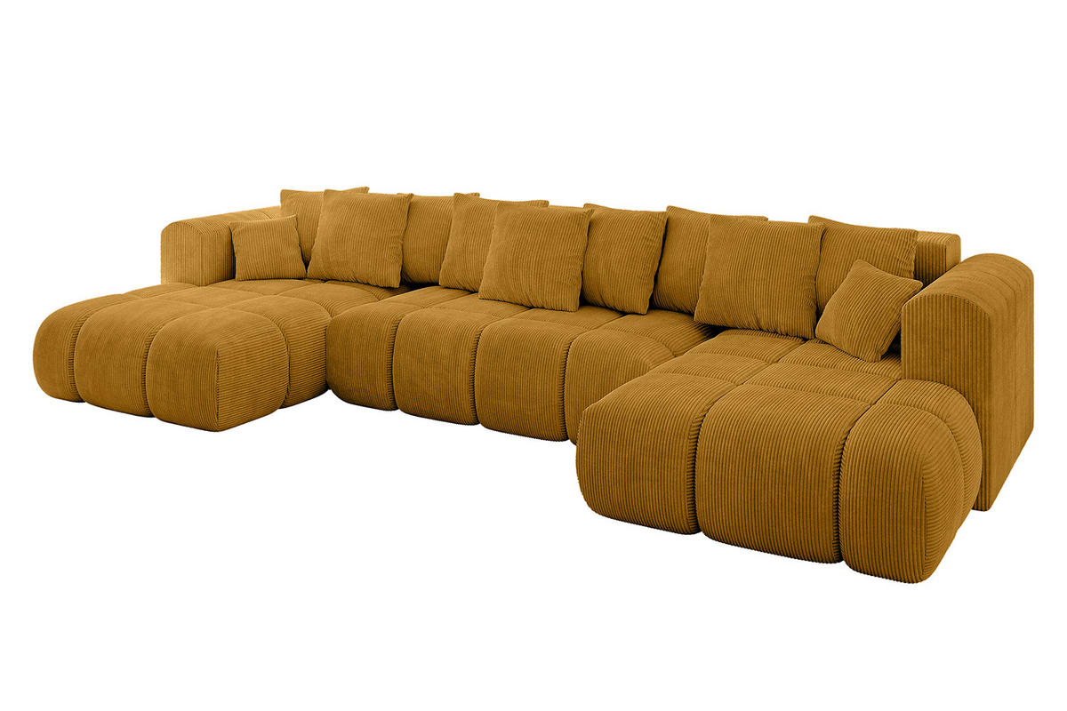 WOHNLANDSCHAFT Ottomane Links CLOUD-U-v1 414x180x40 Senfgelb Cord - Currygelb, Holzwerkstoff/Kunststoff (414/90/180cm) - ALTDECOR